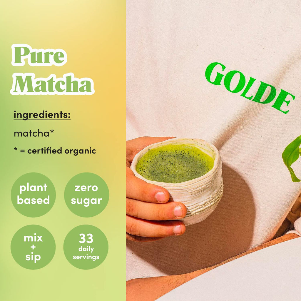 GOLDE - Pure Matcha - Ceremonial Grade Matcha Powder - Green Tea Superfood w/L-Theanine & Antioxidants - 60mg Caffeine - Jitter Free Energy - 100g Pouch GOLDE Au supplements