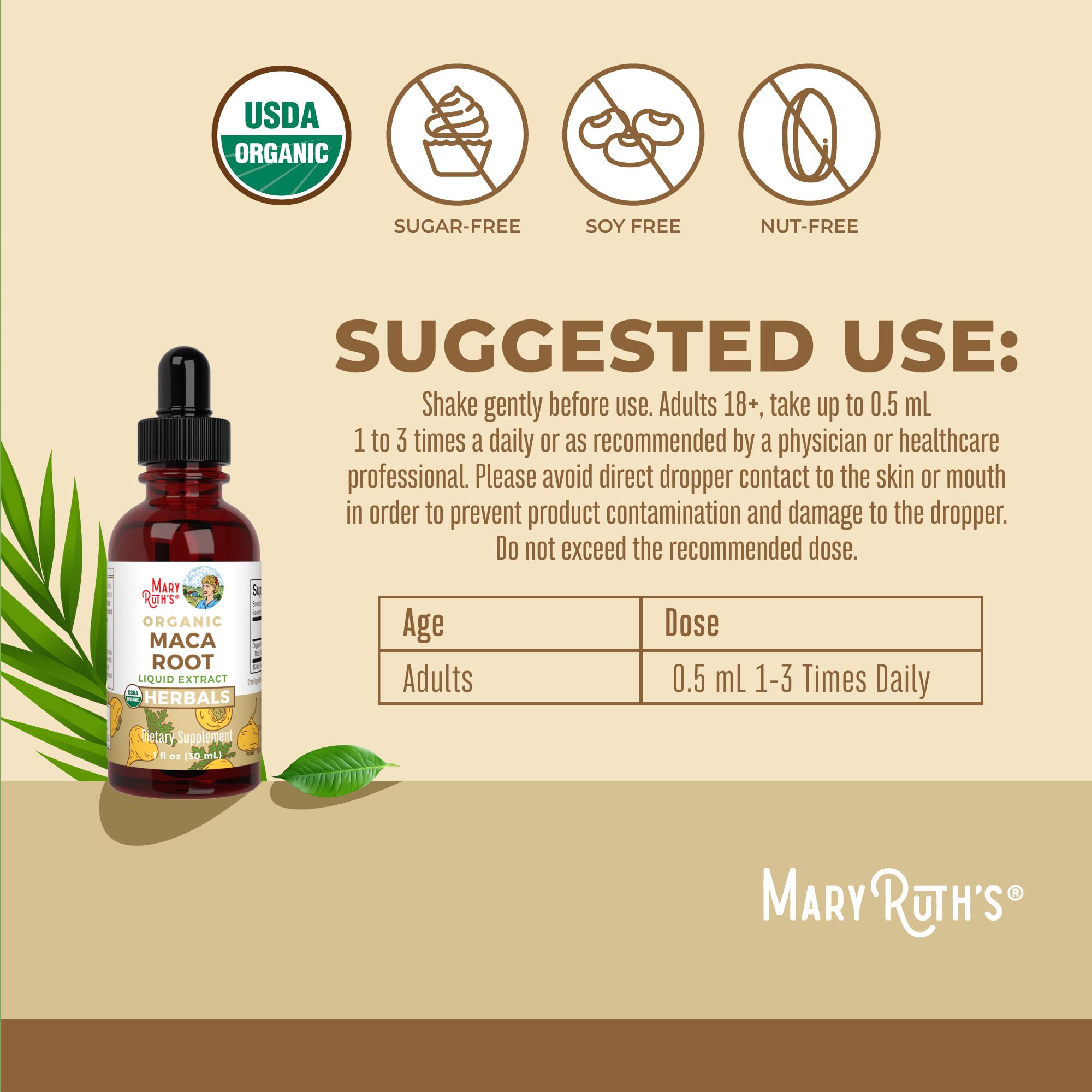 MARYRUTH'S USDA Organic Maca Root Liquid Drops | Vegan | Non-GMO | Gluten Free | Alcohol Free | 1 Fl Oz