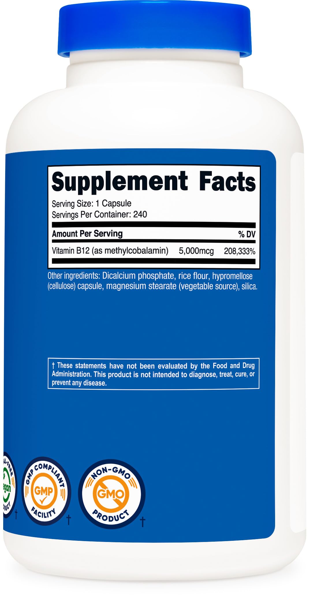 Nutricost Vitamin B12 (Methylcobalamin) 5000mcg, 240 Capsules - Vegetarian Caps, Non-GMO, Gluten Free B12 Supplement