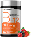 Horbäach B12 Vitamin 5000 mcg | 120 Fast Dissolve Tablets | Sublingual Methylcobalamin | Natural Berry Flavor | Vegan, Non-GMO