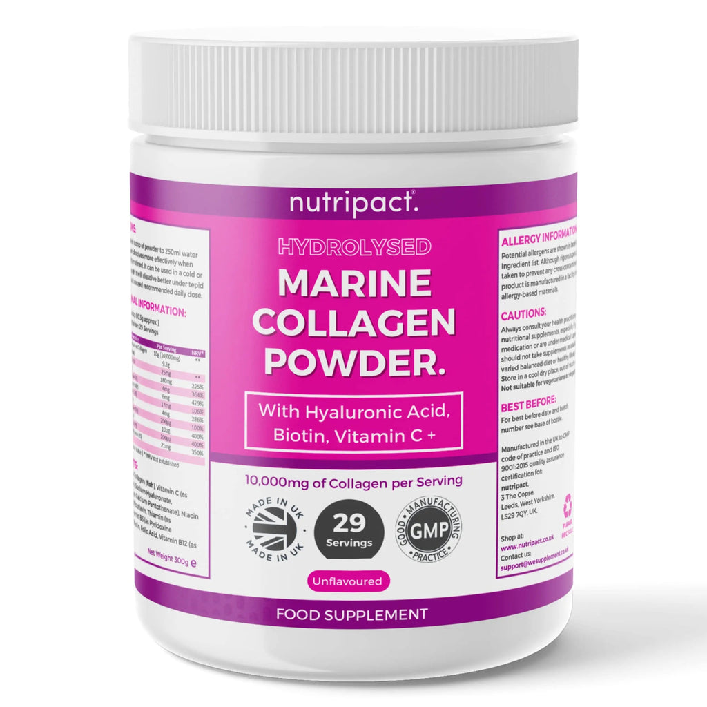 Hydrolysed Marine Collagen Peptides Powder with Hyaluronic Acid, Biotin, Vitamin C & B Vitamins – 10,000mg Collagen nutripact Au supplements