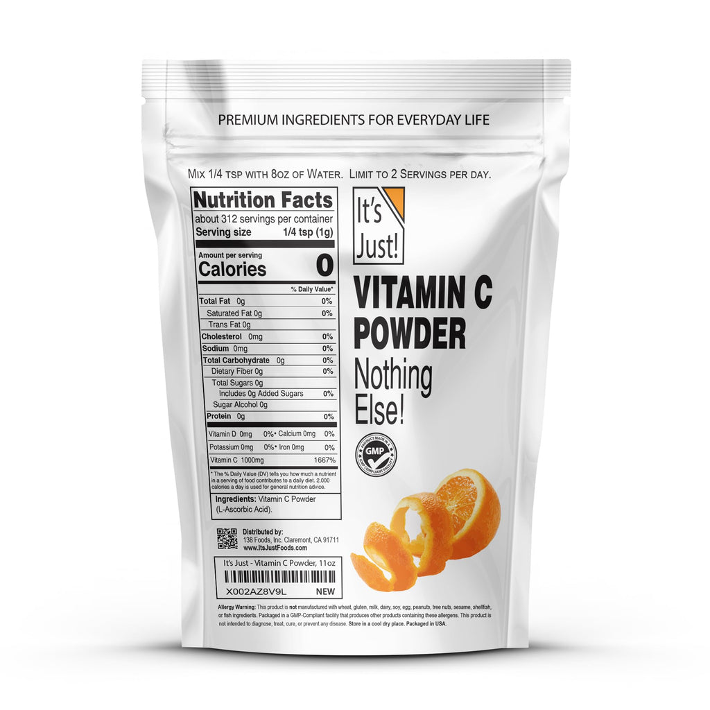 It's Just! - Vitamin C Powder, 100% Pure L-Ascorbic Acid, Food Grade, Immune Support, Homemade Cosmetics (11oz)
