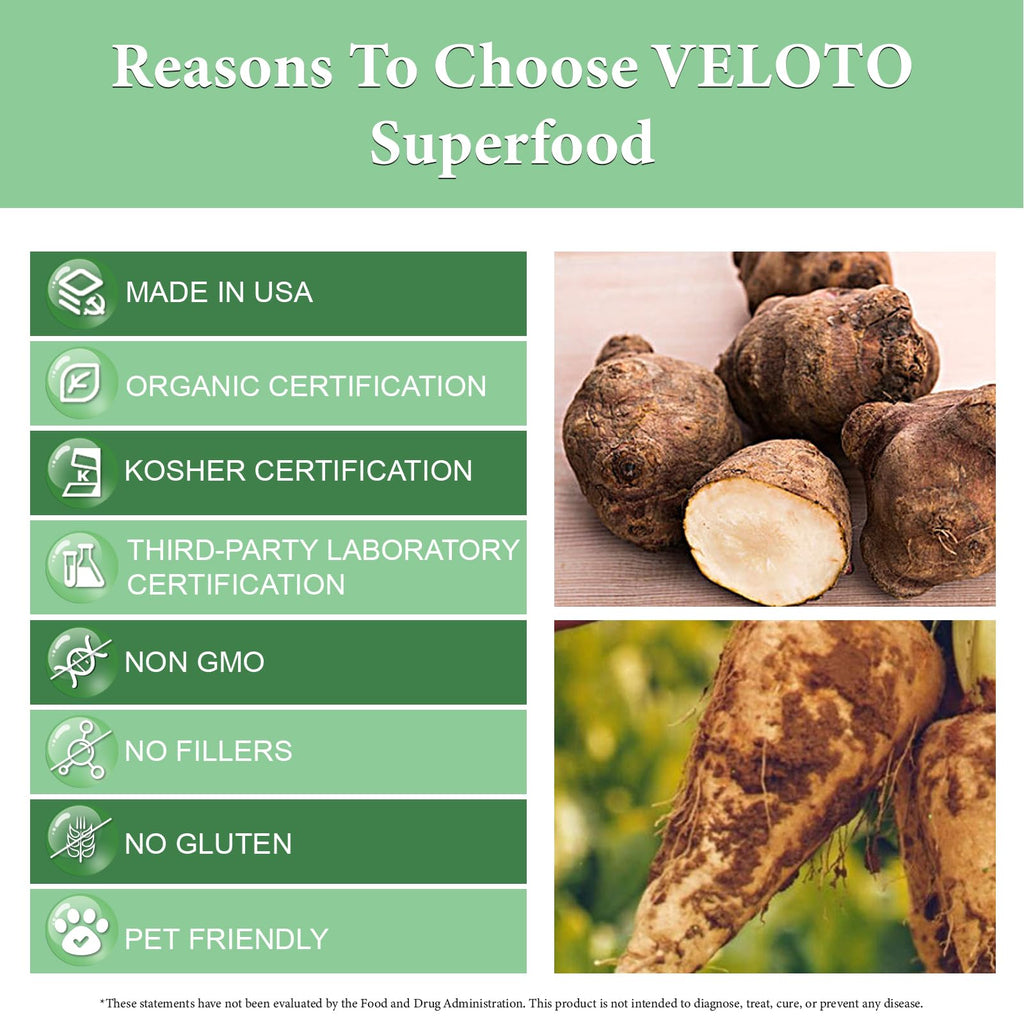 VELOTO Organic Inulin Powder – Prebiotic Fiber Supplement for Smoothies & Drinks, 2.2 lb, Flavorless, Water Soluble, Vegan & Non-GMO