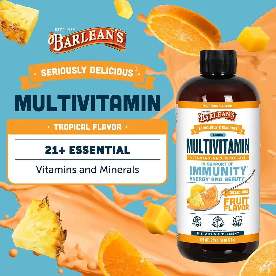 Barlean's Liquid Multivitamin for Women, Men & Kids, 21 Essential Vitamins & Minerals, Includes Biotin, B-Complex Barlean's Au supplements