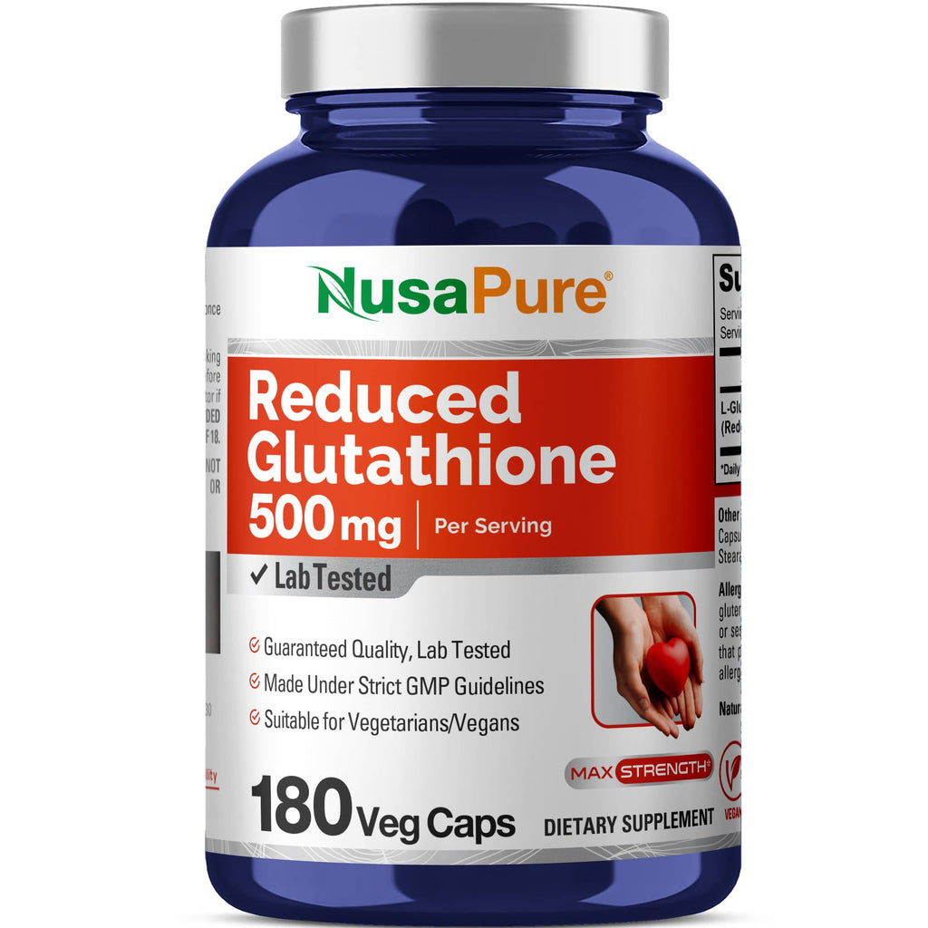 NusaPure Reduced Glutathione 500mg 180 Veggie Capsules (Vegan,Non-GMO) L-Glutathione NusaPure Au supplements