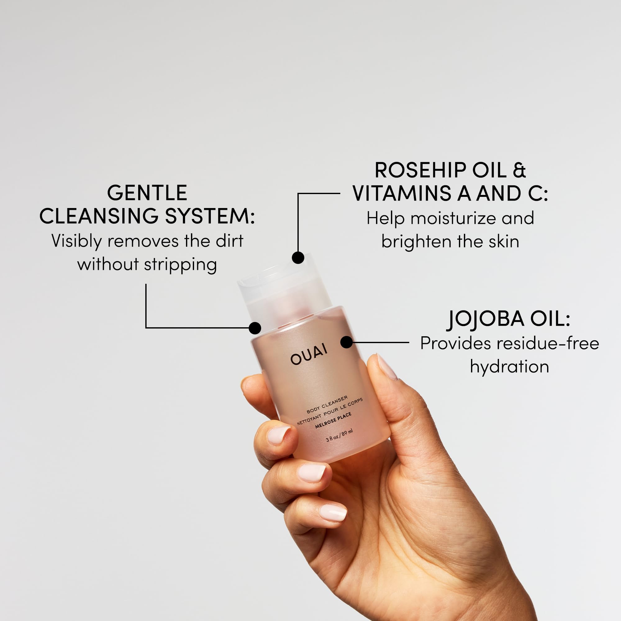 OUAI Body Cleanser Travel Size, Melrose Place - Foaming Body Wash with Jojoba Oil & Rosehip Oil to Hydrate, Balance & Soften Skin - Paraben, Phthalate, Sulfate Free Skin Care Products (3 Fl Oz) OUAI Au supplements