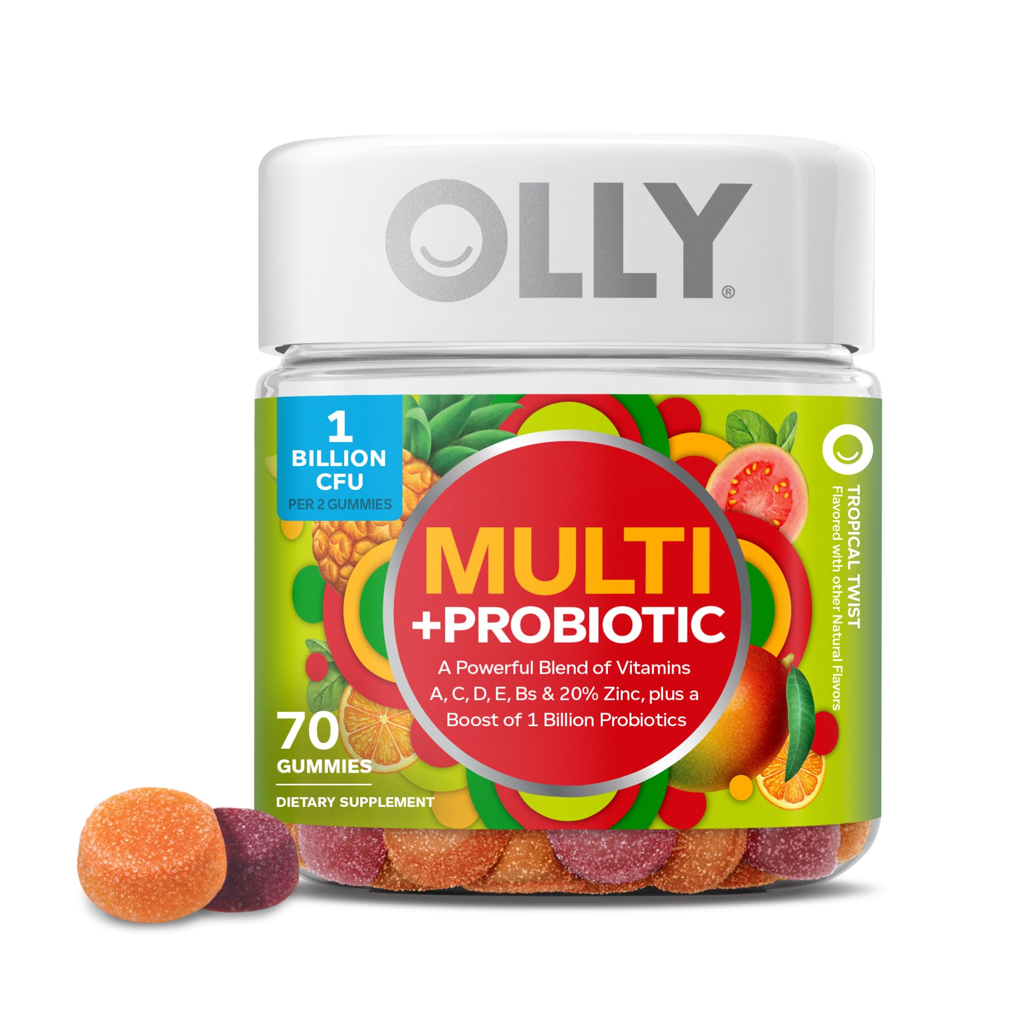 OLLY Multi + Probiotic Adult Multivitamin Gummy, 1 Billion CFUs, Digestive and Immune Support Chewable Supplement, Tropical Twist, 35 Day Supply - 70 Count OLLY Au supplements