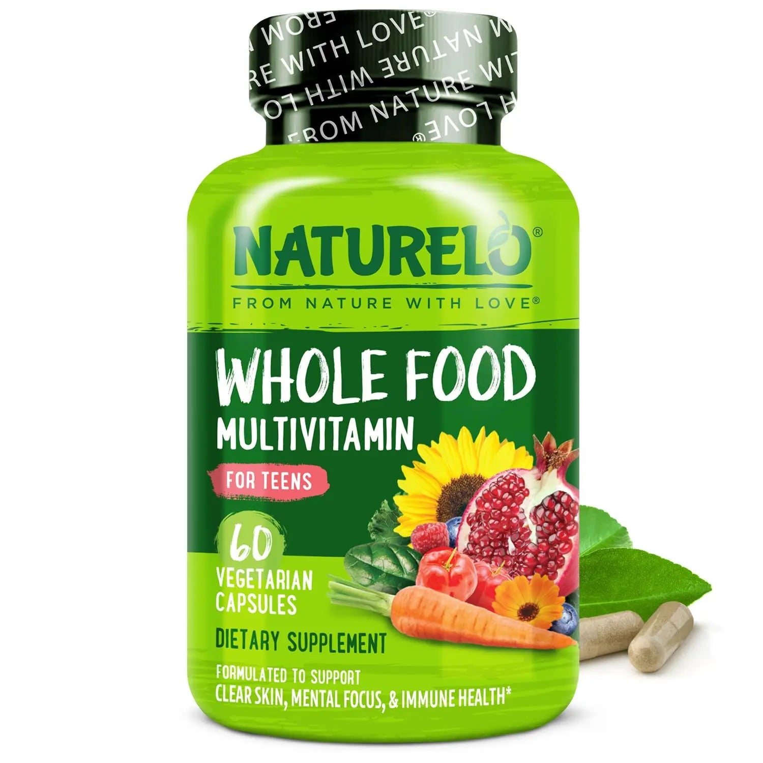 NATURELO Multivitamins for Teenage Girls/Boys, 60 Capsules, Whole Food Multivitamin with Minerals, Non-GMO, Vegetarian NATURELO Au supplements
