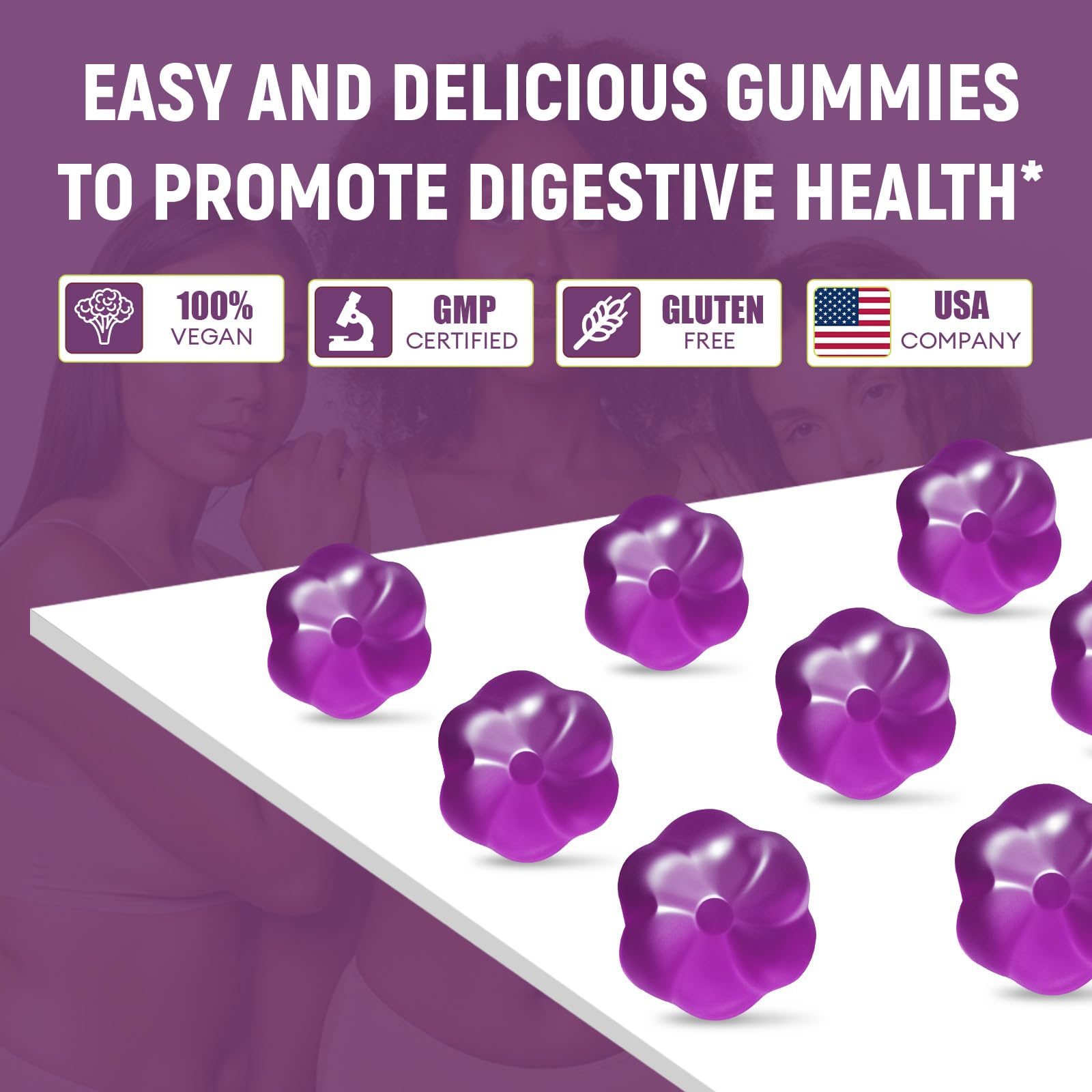 Migcopat 10G Fiber Gummies for Adults, No Sugar Added Grape Flavor, Fiber Supplement with 30 Billion CFU Probiotics Blend, ACV, Vitamin C,
