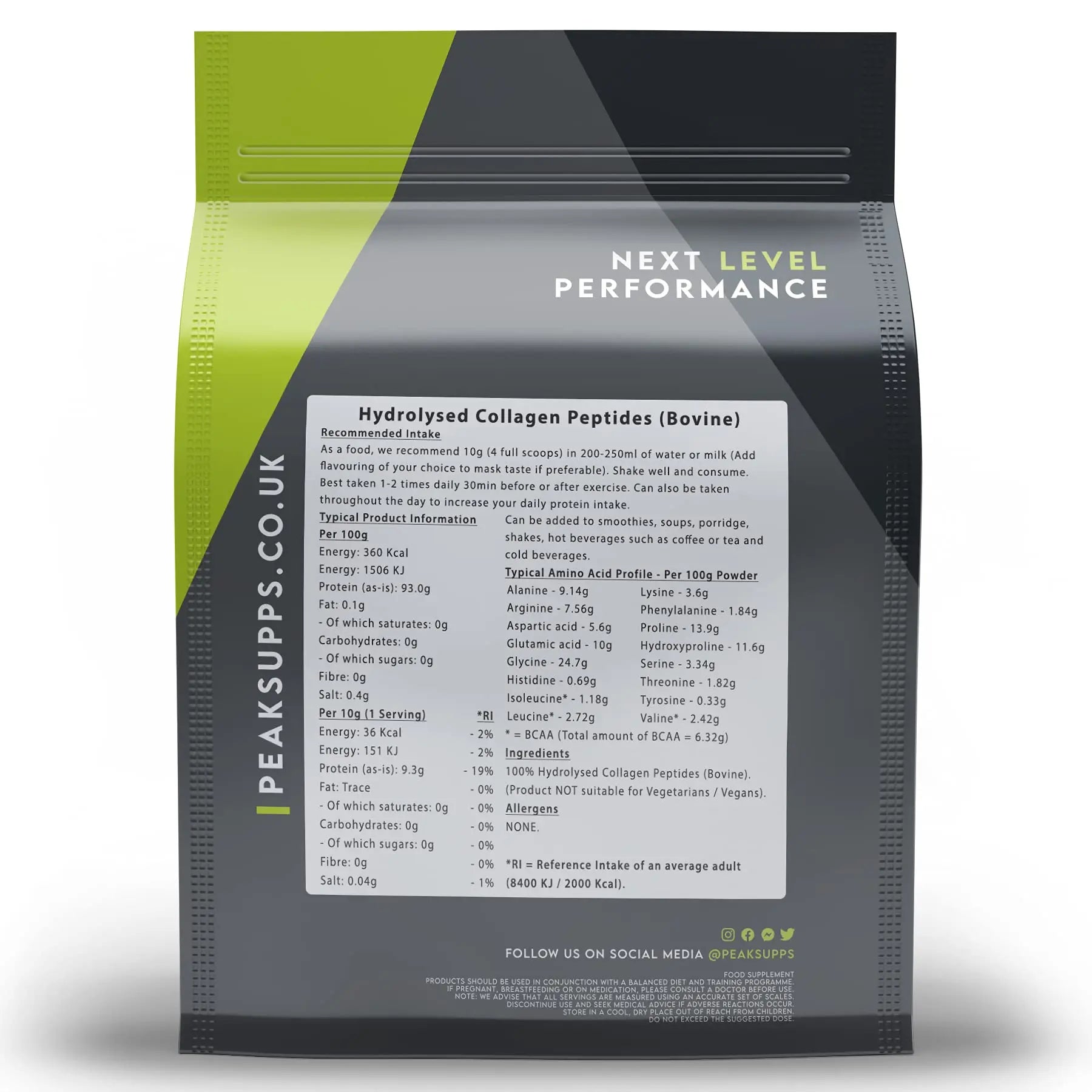 Grass Fed Collagen Powder | Pure Hydrolysed Bovine Protein Peptides (1Kg) Peak Supps Au supplements