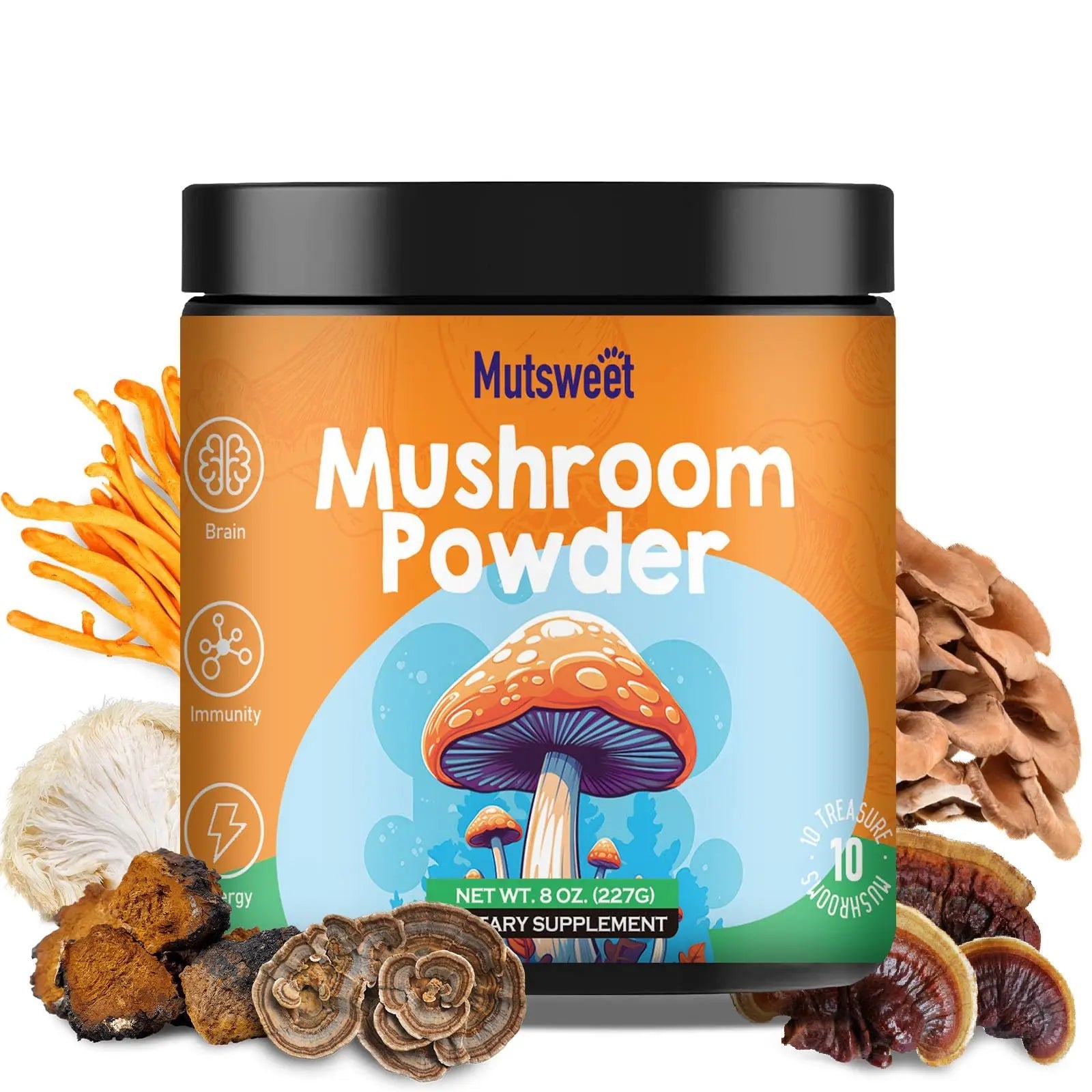 Mushroom Powder Blend (75 Servings), Ten Mushroom Supplement with Lions Mane Mutsweet Au supplements
