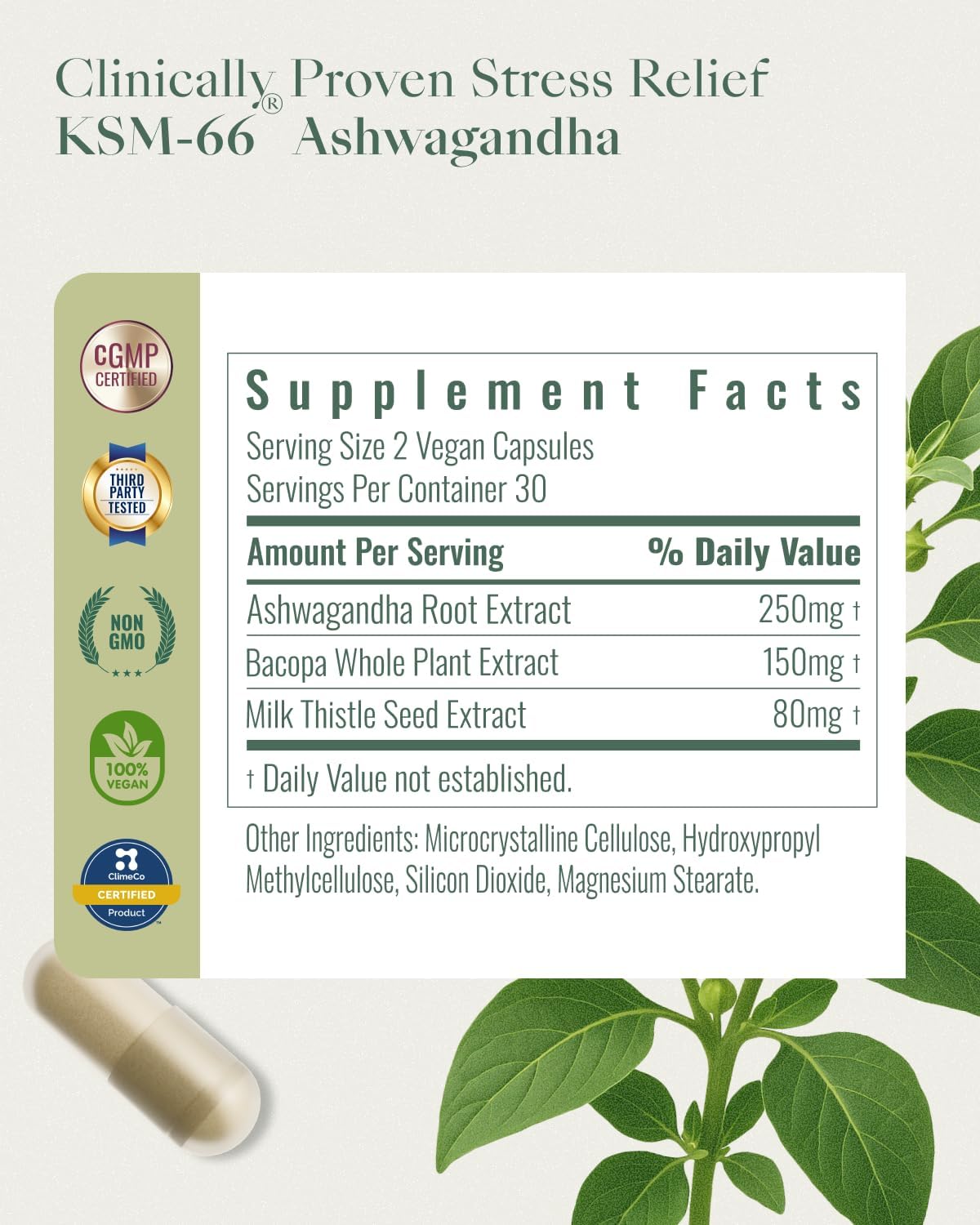 Upbe Ashwagandha Supplements for Women & Men - KSM-66® with Bacopa & Milk Thistle, 60 Vegan Capsules - Stress Relief, Mood, Cortisol Support, Extra Strength Ashwagandha Capsules Upbe Au supplements