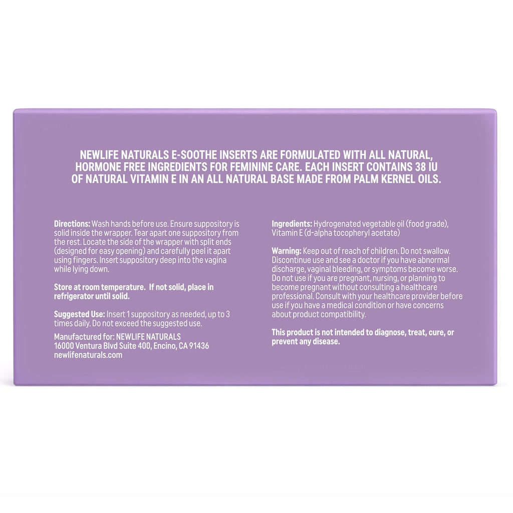 NewLife Naturals Vitamin E Vaginal Suppositories 38IU ESoothe - Moisture & Hydration Support - All Natural Estrogen Free Feminine Care - 24 Inserts NewLife Naturals Au supplements
