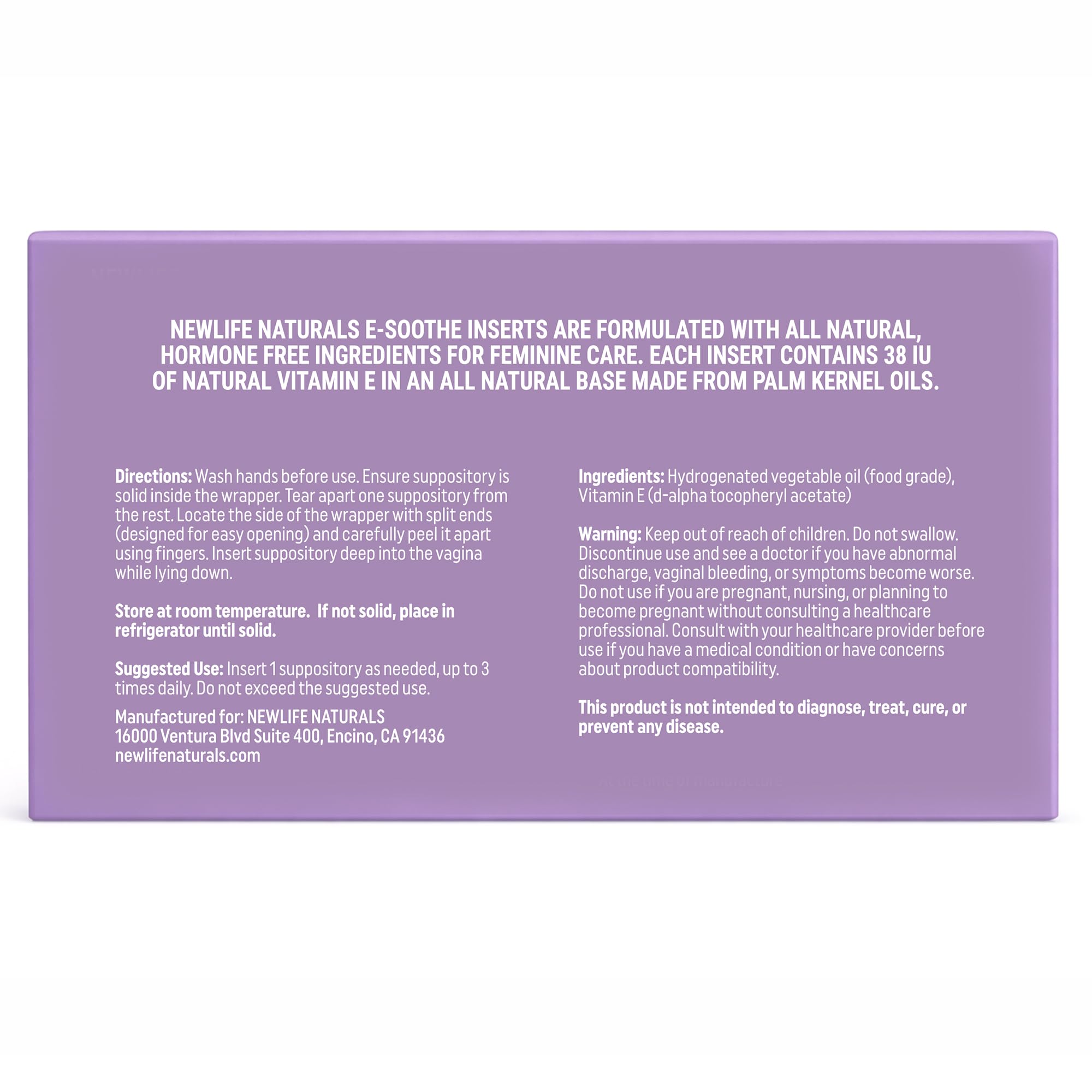 NewLife Naturals Vitamin E Vaginal Suppositories 38IU ESoothe - Moisture & Hydration Support - All Natural Estrogen Free Feminine Care - 24 Inserts NewLife Naturals Au supplements