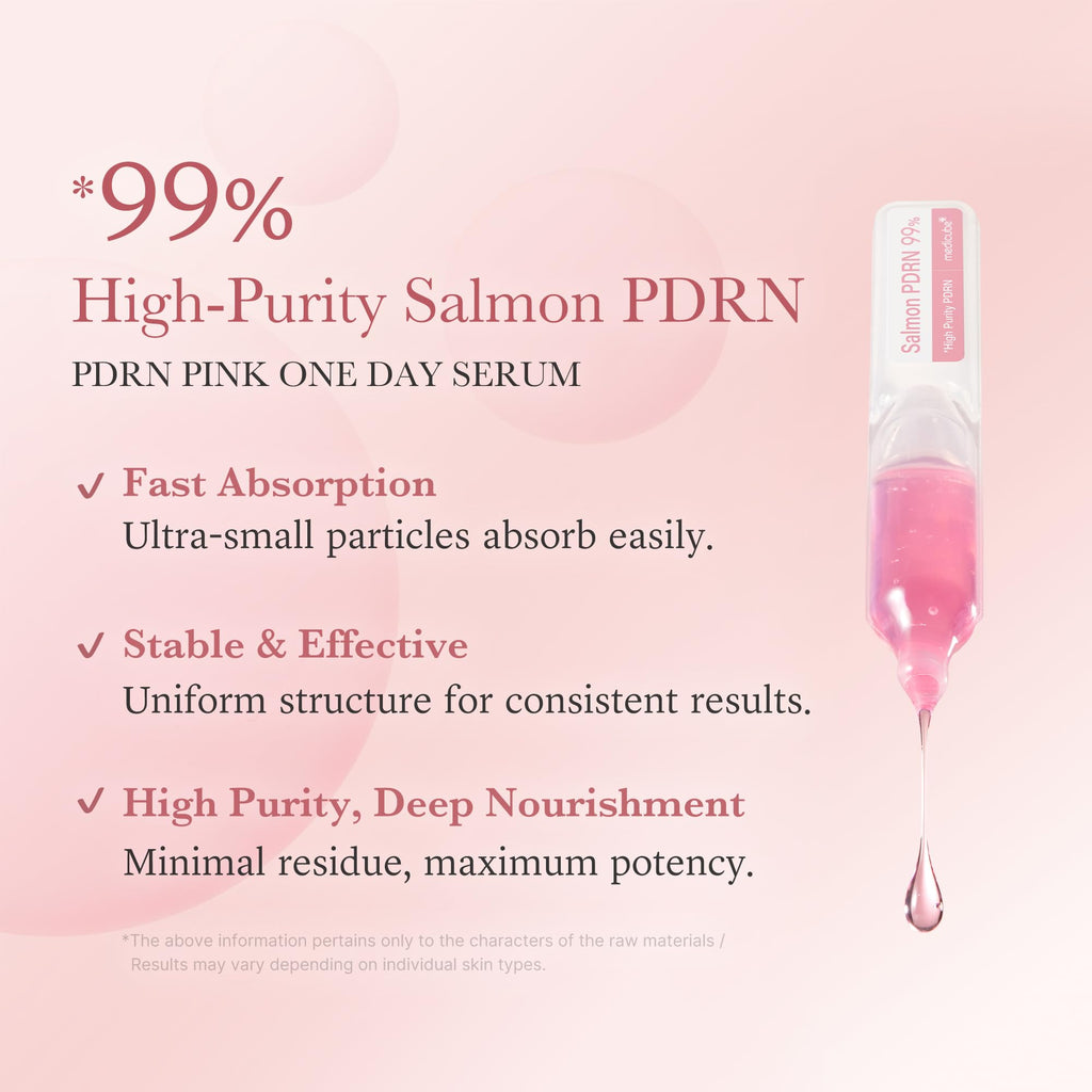 medicube Salmon DNA PDRN Pink One Day Serum | 99% Salmon DNA PDRN Intensive Ampoule, Collagen, Glutathione