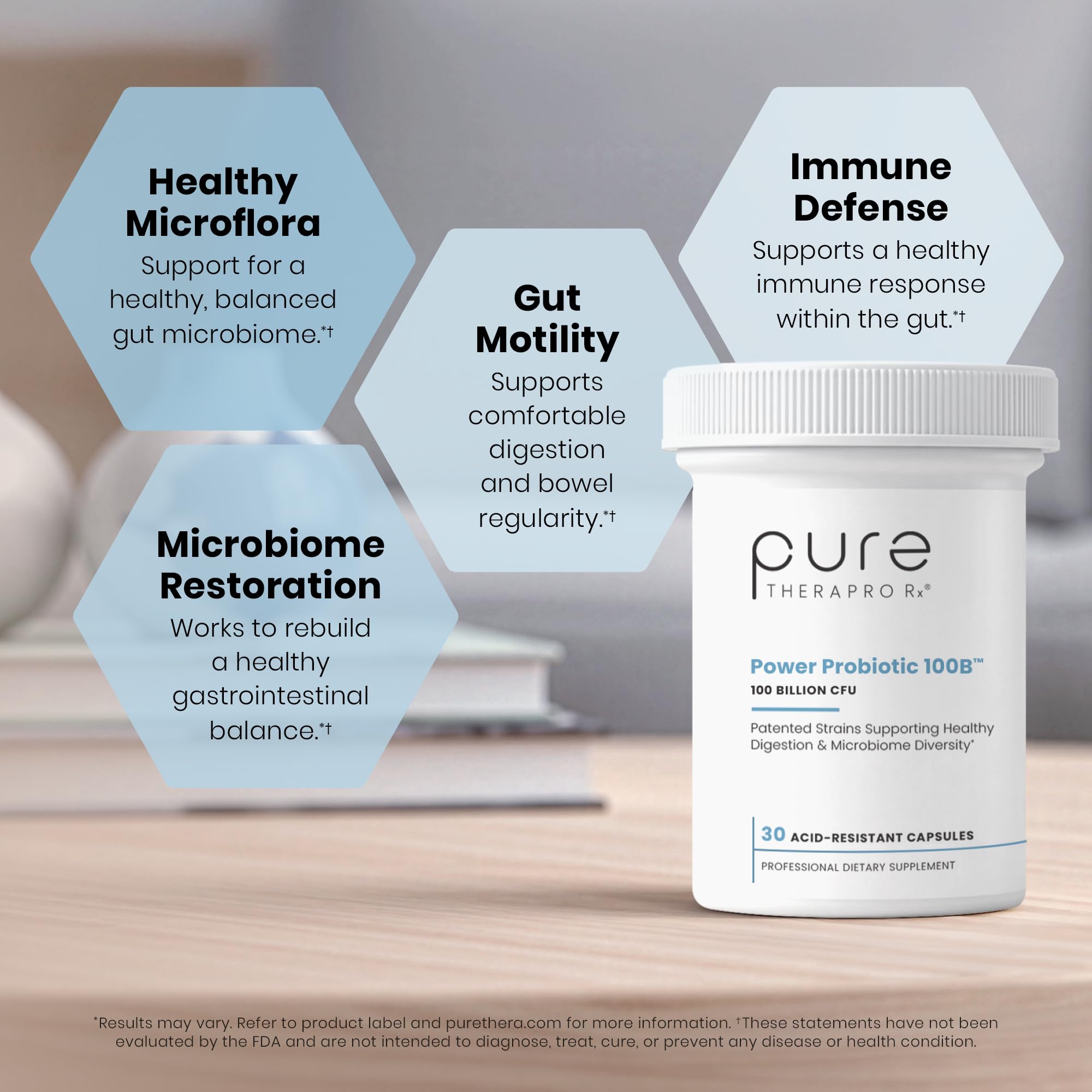 Pure Therapro Rx Power Probiotic 100B | 30 Acid Resistant Capsules - 1 Month Supply | 4 Proven Strains 100 Billion CFU | Flora Balance & Digestion