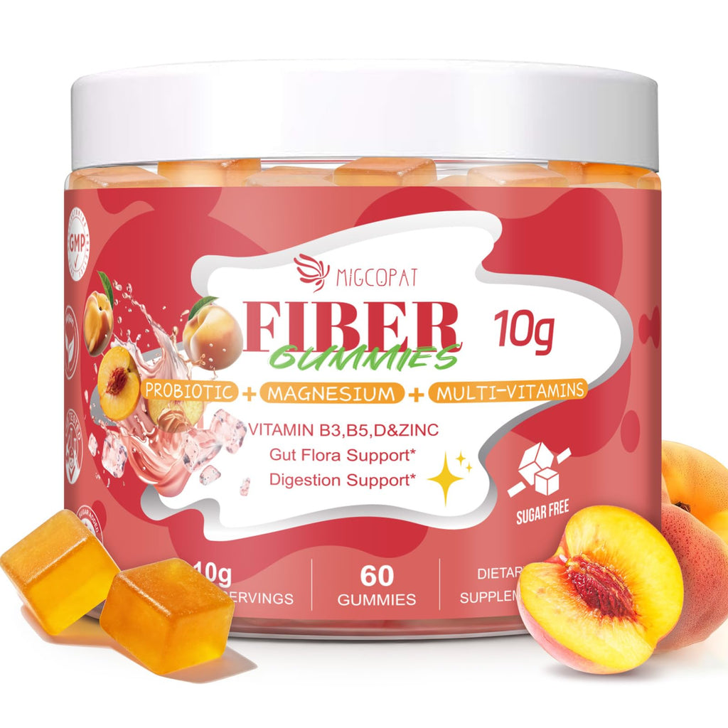 Migcopat 10G Fiber Gummies for Adults with Vitamins C, D, B3, B5 - Digestive & Gut Health Gummies with 30 Billion CFU Probiotics Blend, Inulin, ACV, Magnesium, Zinc