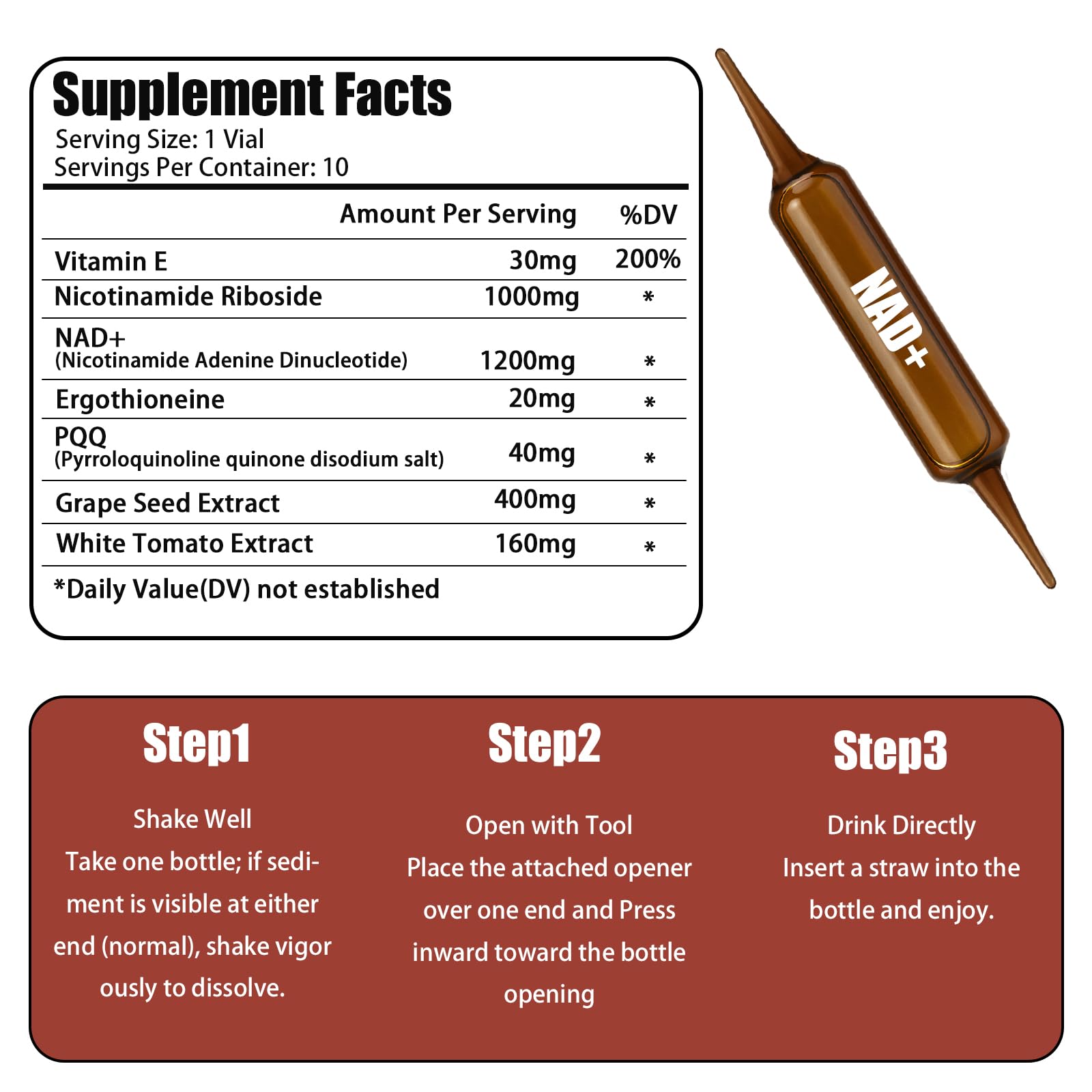 NAD+Advanced Cellular Renewal - 1200mg NAD+Liquid Supplements for Energy & Focus - 10 Vials (1) Lexenic Au supplements
