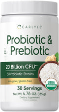 Carlyle Probiotic and Prebiotic Powder | 20 Billion CFU | 4.76 oz | Organic Fiber Blend | for Women and Men | Vegetarian, Non-GMO,