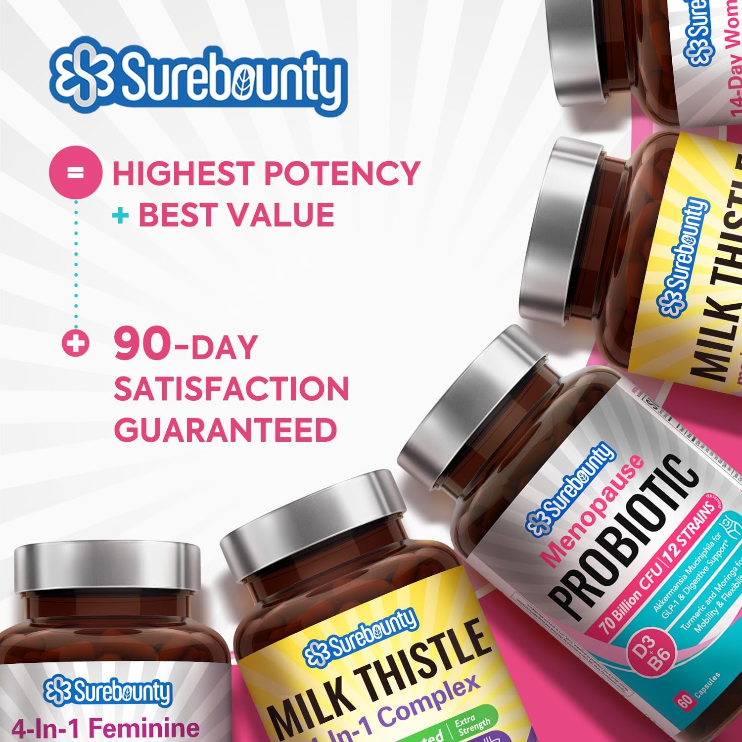 Surebounty Menopause Probiotic Supplement for Women, 70 Billion CFU, with Akkermansia Muciniphila, Vitamins B6 & D3, Botanicals, for Hormone Balance, Hot Flashes, Night Sweats, Gut Health, 60 Capsules Surebounty Au supplements