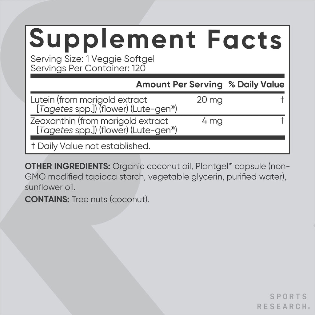 Sports Research Vegan Lutein + Zeaxanthin (20mg) with Organic Coconut Sports Research Au supplements
