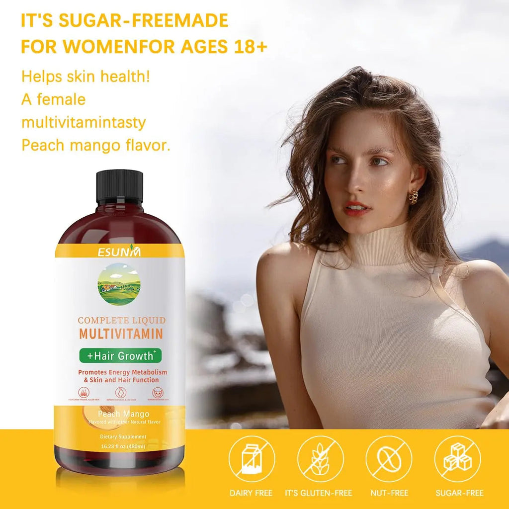 ESUNM Complete Liquid Multivitamin + Hair Growth, Promotes Energy Metabolism& Skin and Hair Function| Vitamin C D | B Vitamins | ESUNM Au supplements