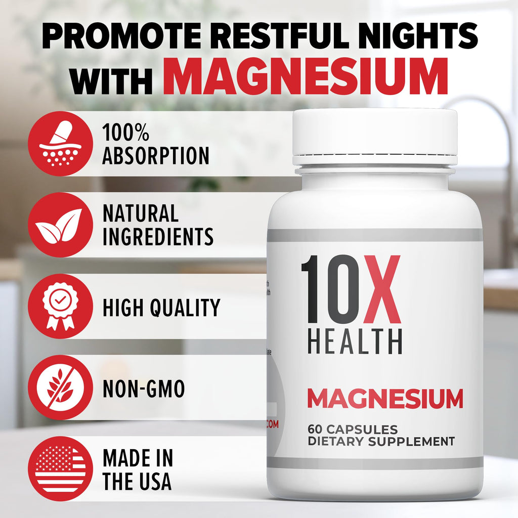 10X Health Magnesium Supplements - High-Absorption Magnesium Citrate for Sleep, Muscle & Nerve Support