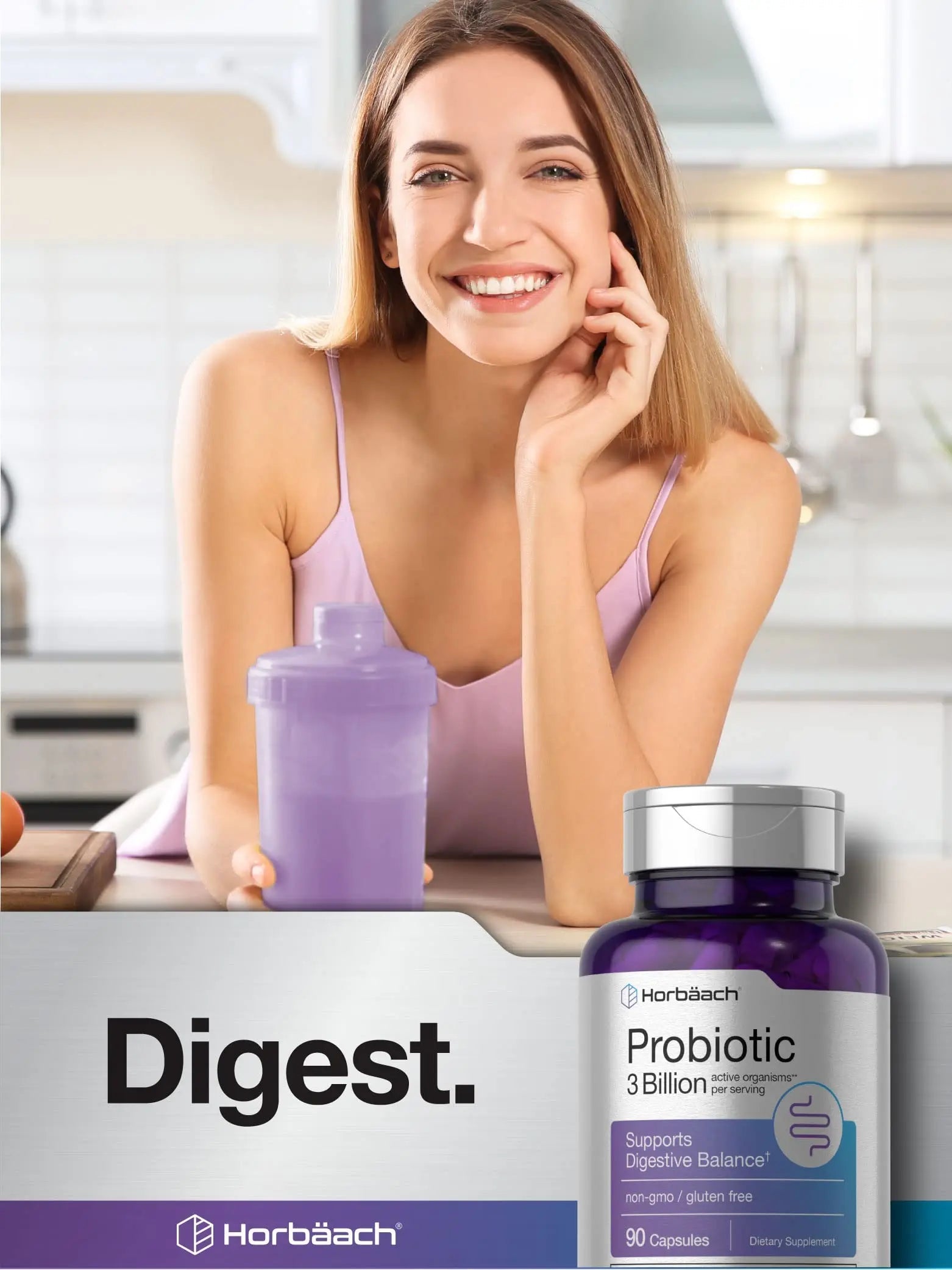 Probiotic for Women & Men's Digestive Health | 3 Billion CFU | 90 Capsules | Non-GMO Horbäach Au supplements