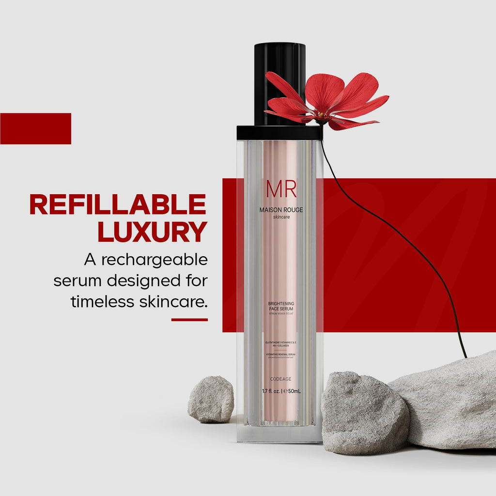 Maison Rouge Brightening Face Serum by Codeage - Glutathione Serum, Vitamin C, E, Hyaluronic Acid, Collagen - Radiance Enhancing - Parabens and Sulfates-Free - Refillable - All Skin Types - 1.7 fl oz Codeage Au supplements