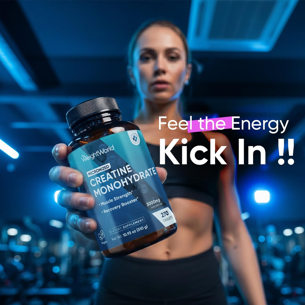 WeightWorld Micronized Creatine Monohydrate 3000mg Tablets - Muscle Growth, Strength, Energy & Recovery | Pre Workout Creatine for Women & Men | 1000mg per Tab