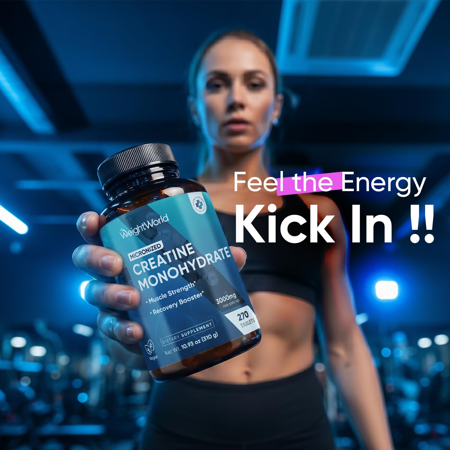 WeightWorld Micronized Creatine Monohydrate 3000mg Tablets - Muscle Growth, Strength, Energy & Recovery | Pre Workout Creatine for Women & Men | 1000mg per Tab