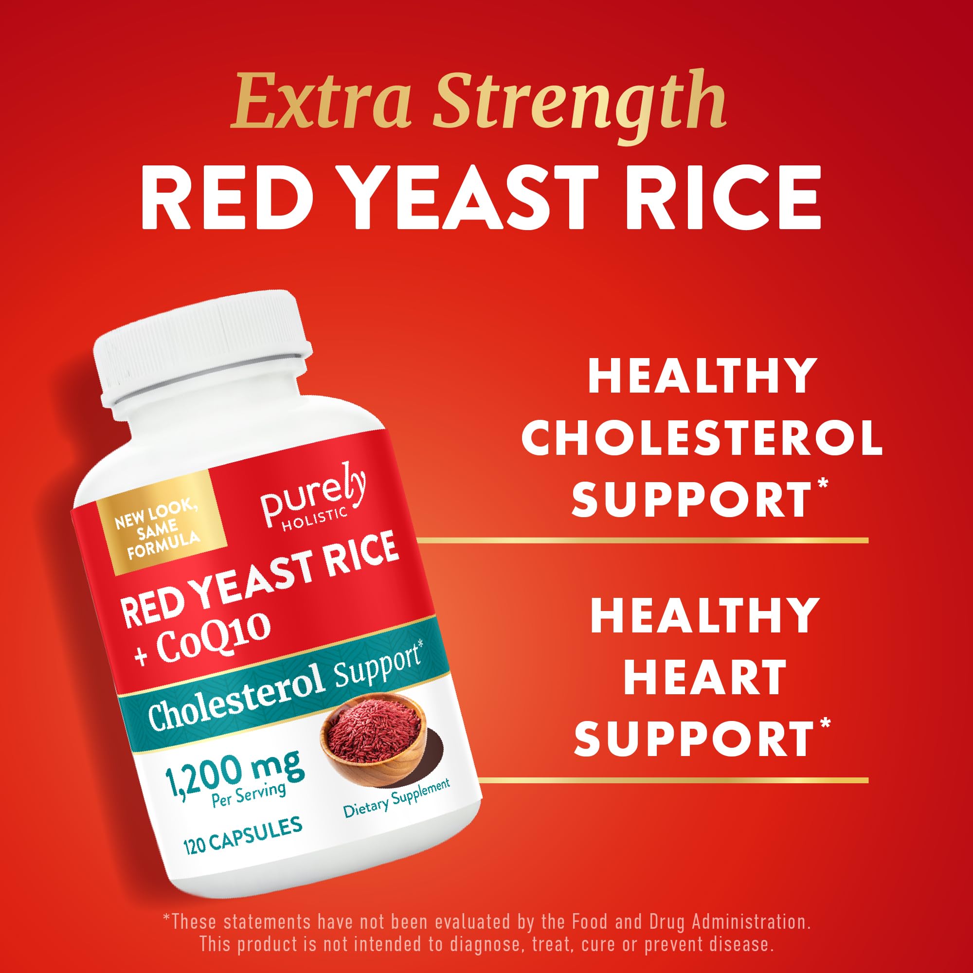 Red Yeast Rice with CoQ10 Supplement | Healthy Cholesterol Levels & Heart Health Support | Extra Strength Red Yeast Rice 1200 MG (600 MG Per Capsule) with Monakolin K