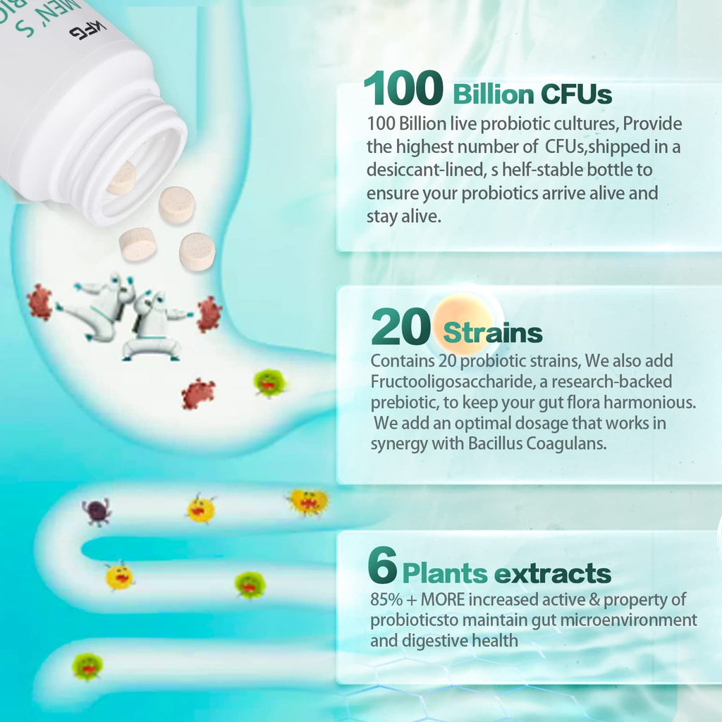 KFG Probiotic Supplement 100 Billion CFU, 20 Strains, 2 Prebiotics and Digestive Enzymes, Supports Digestion, Immune Support, Gut Health and Metabolism, Non-GMO,