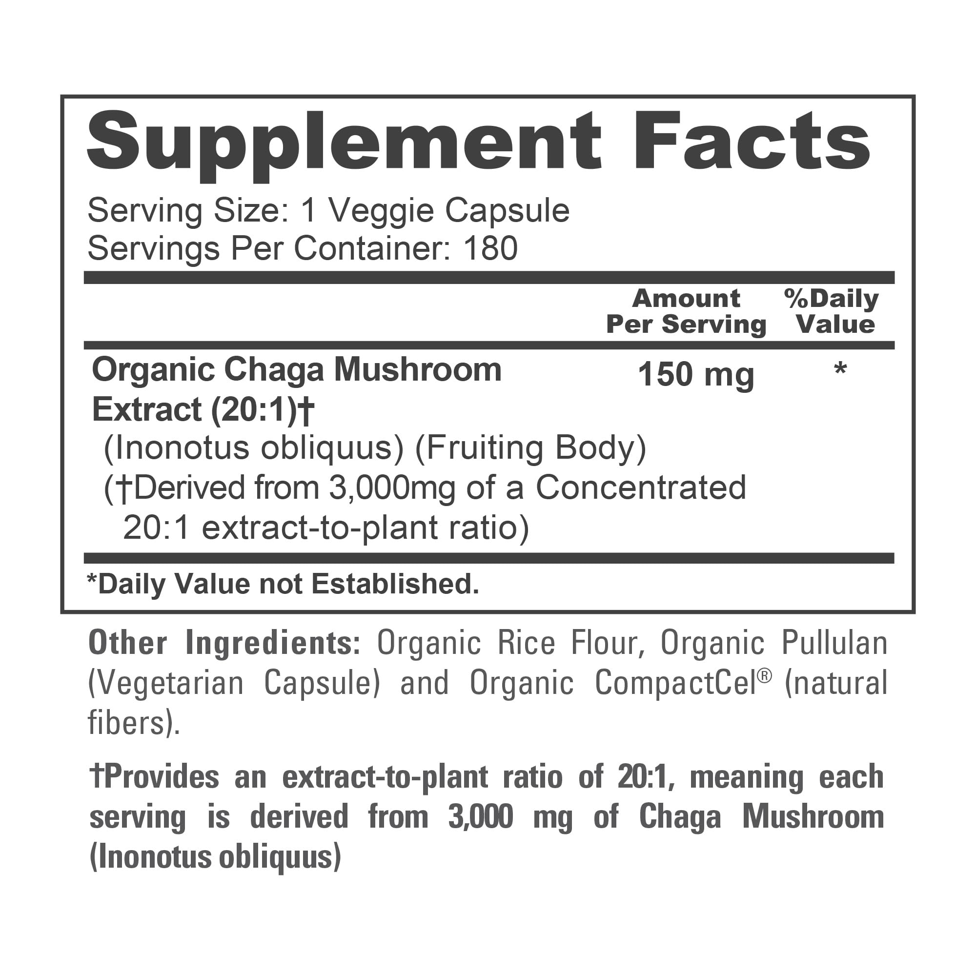 NusaPure Chaga Mushroom 20:1 Extract, 150 mg Equivalent to 3,000mg per Veggie Capsule, 180 Count, USDA Organic, Vegan, Non-GMO NusaPure Au supplements
