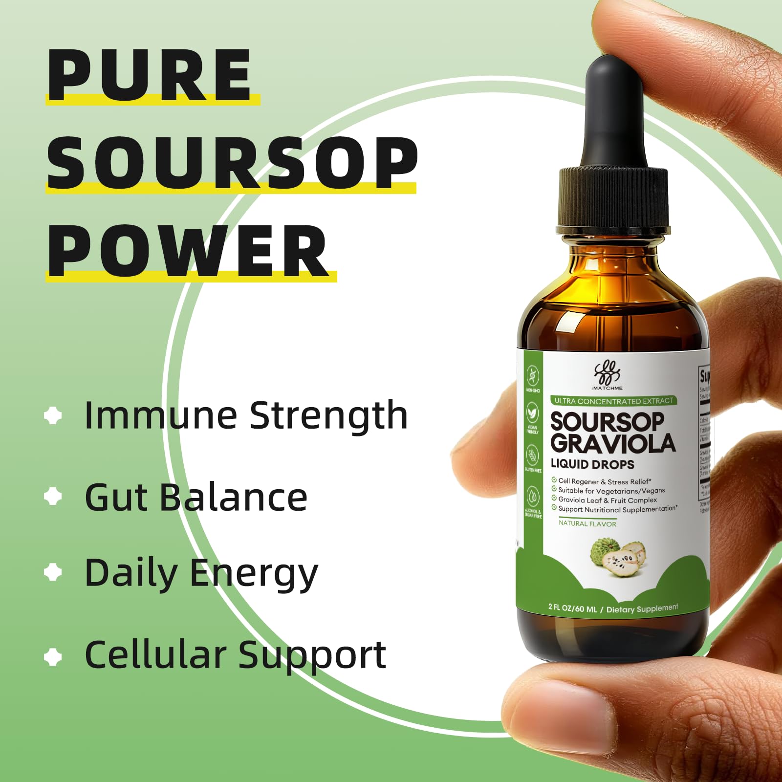 iMATCHME Soursop Graviola Liquid Drop for Cell Support & Regeneration, Immune System and Gut Health Support, Soursop Bitters Liquid