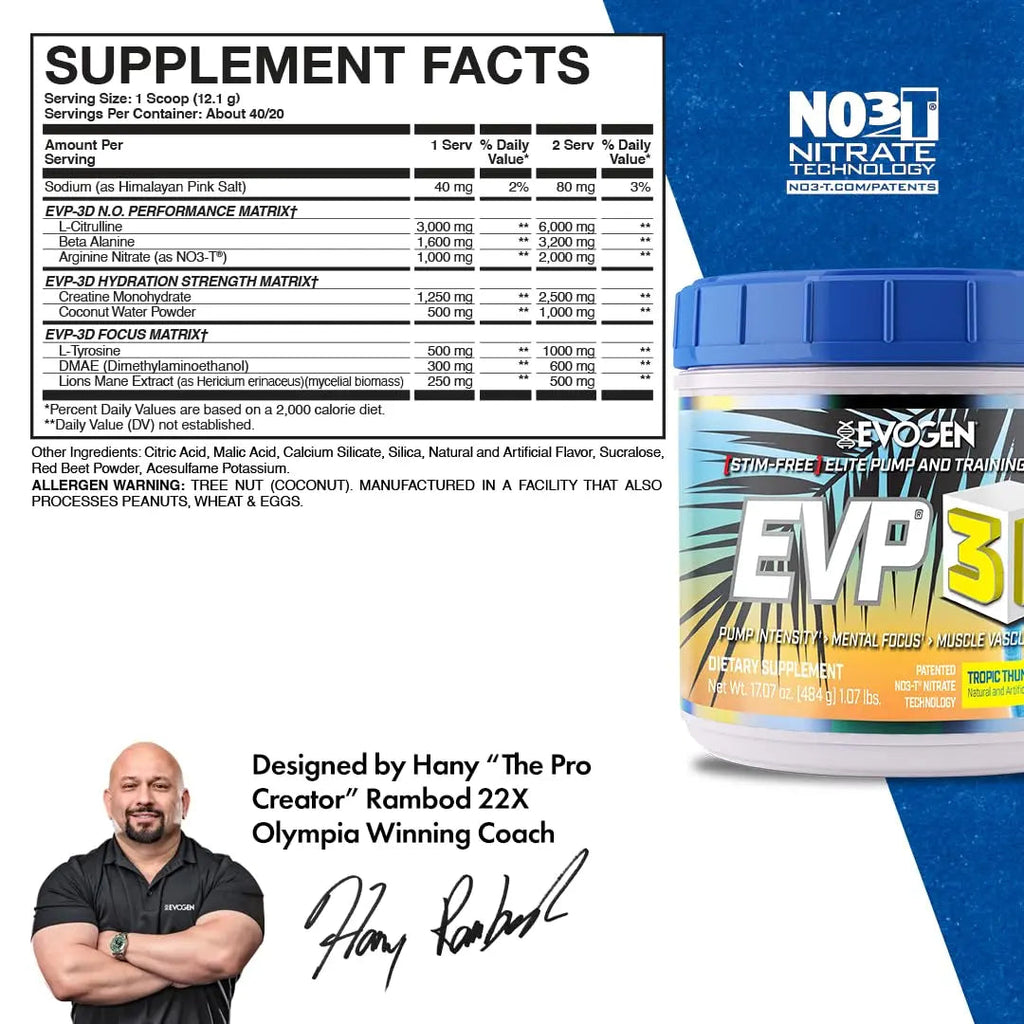 Evogen EVP-3D | Extreme Pre-Workout Pump Ignitor, Arginine Nitrate, Citrulline, Beta Evogen Au supplements