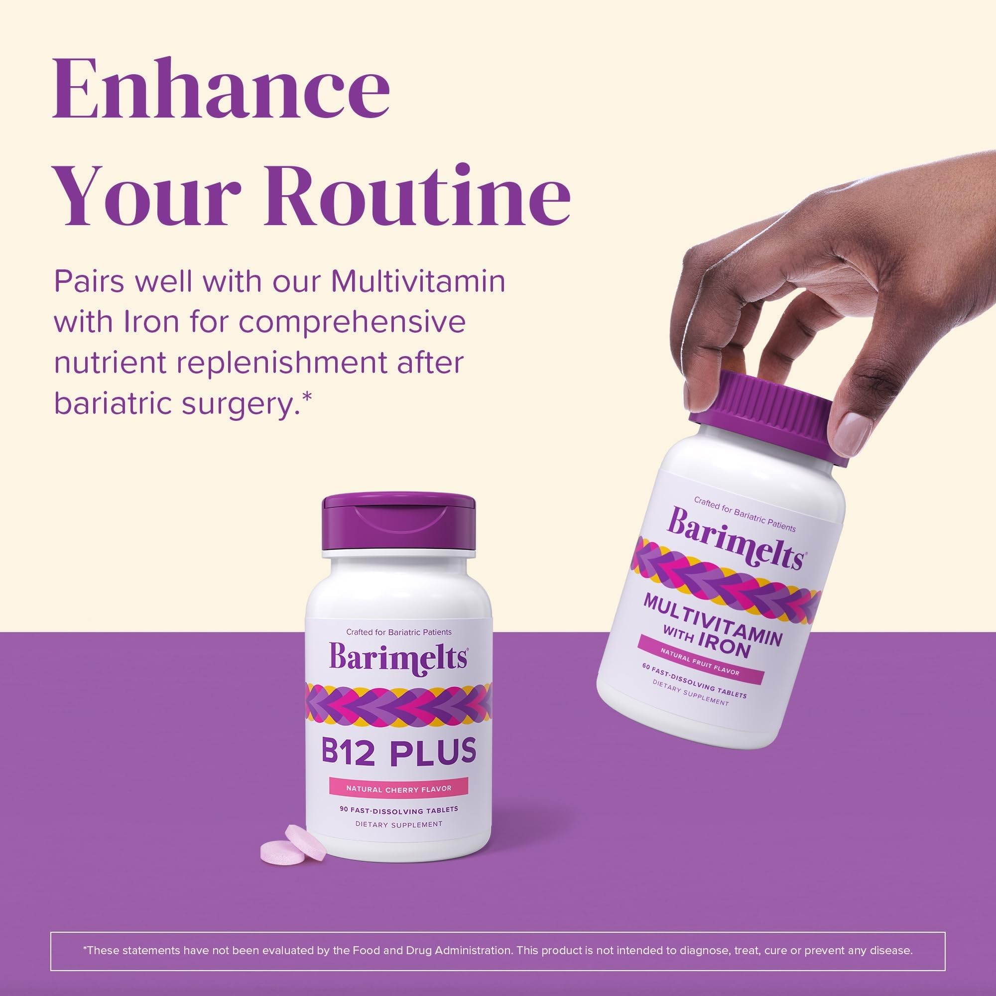 BariMelts Vitamin B12 Plus, 90 Fast-Dissolving Tablets (3-Month Supply), Sugar-Free Bariatric Vitamins for Women, Includes B12, B6