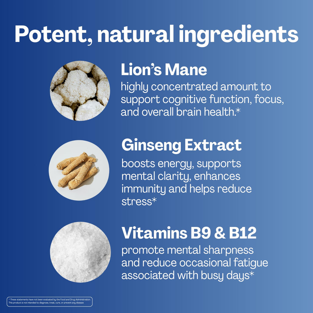 URVI 1500mg Lion's Mane Gummies with Ginseng, Folate 5-MTHF, B12 & Iodine – Focus Nootropic Brain Supplement Boosts Memory, Focus & Energy – Sugar-Free – Cola Flavor – 60 Count URVI Au supplements