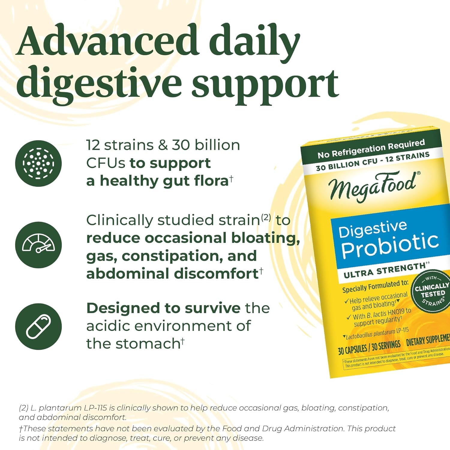 MegaFood Digestive Probiotic - 12 Strain Vegetarian Probiotics for Women & Men, 30 Billion CFUs, Support Gut Health, Probiotics for Digestive Health Help Relieve Occasional Gas & Bloating, 30 Capsules MegaFood Au supplements