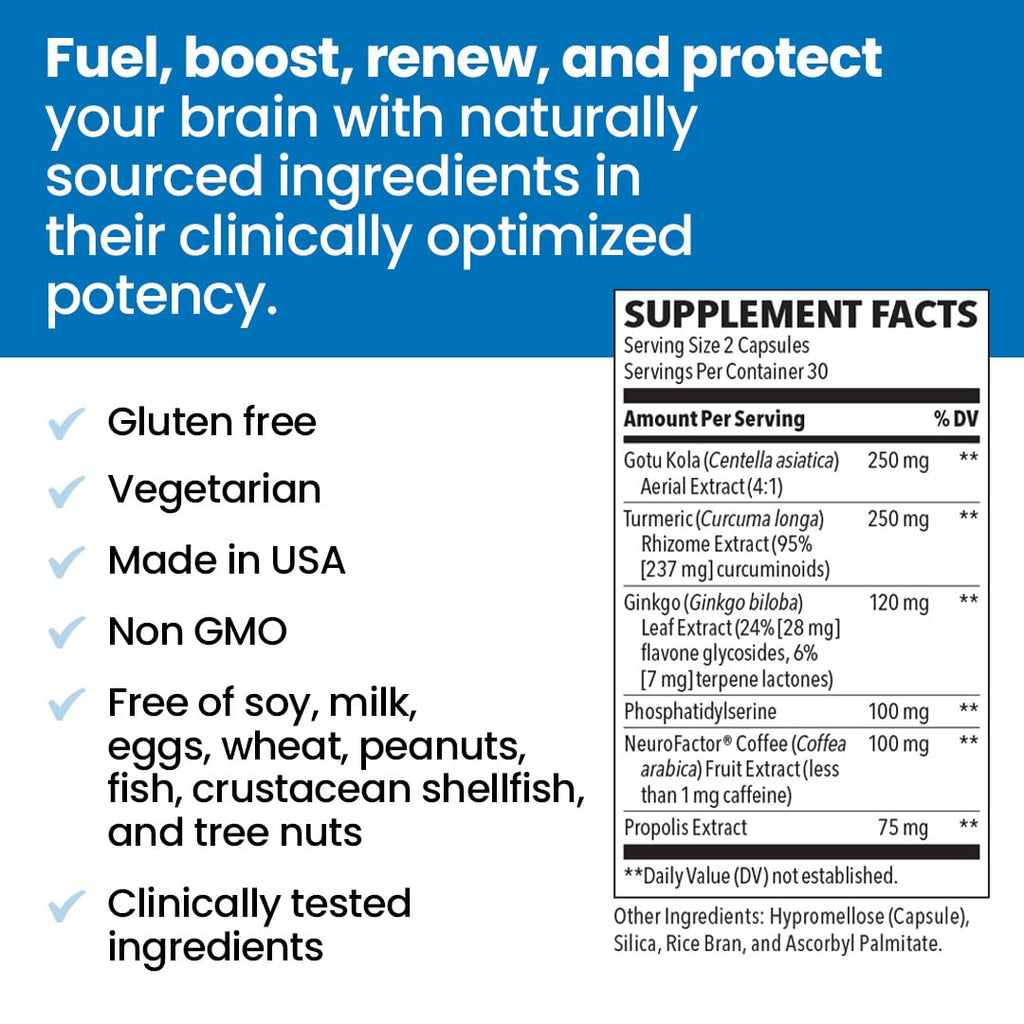 NeuroQ Memory & Focus - Boosts Cognitive Performance & Healthy Brain Function - Neuroprotective Formula by Dr. Dale Bredesen - Gotu Kola Ginkgo Phosphatidylserine Coffee Fruit & Propolis - 60 Capsules LifeSeasons Au supplements