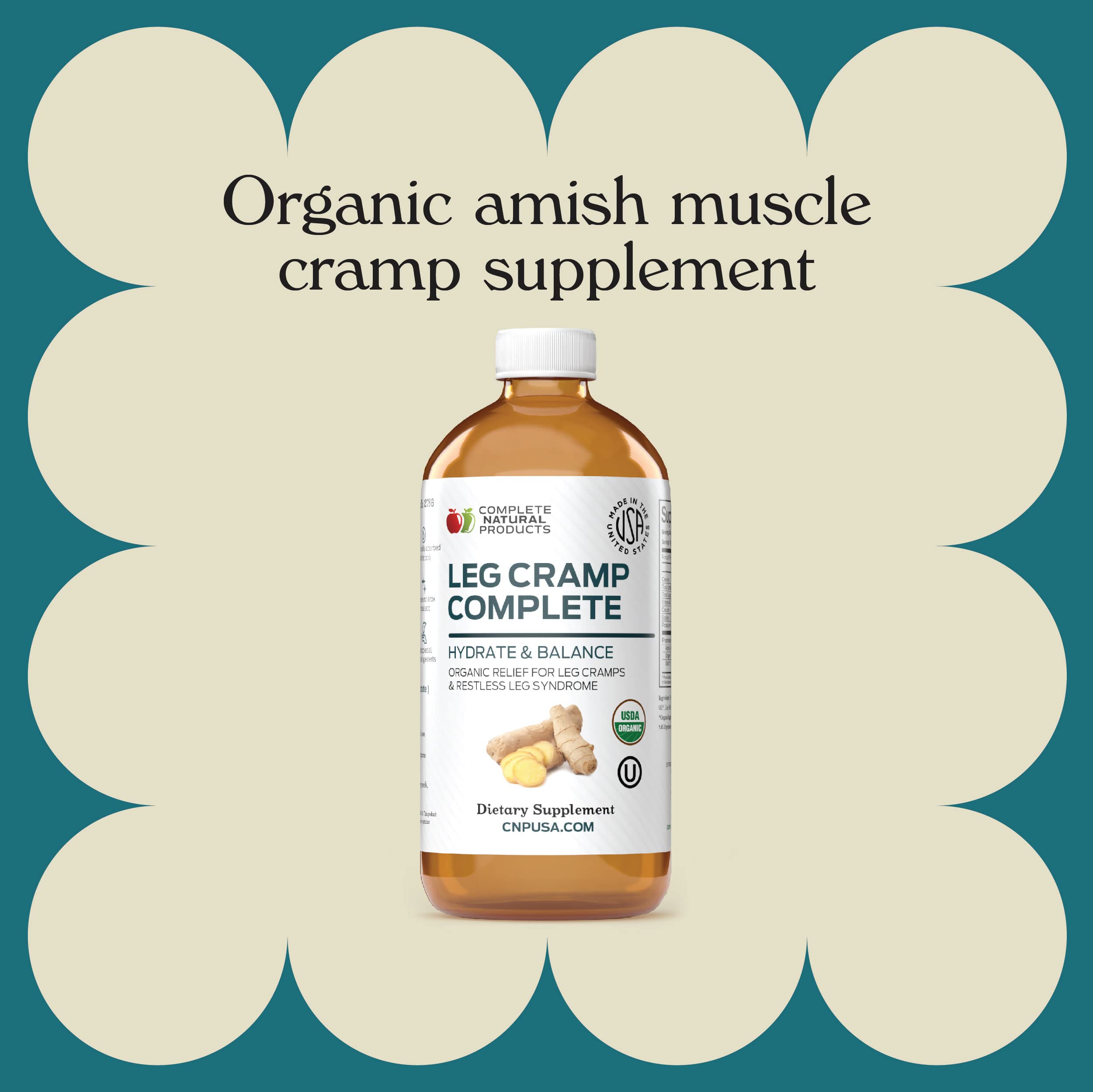 Organic Amish Leg Cramp Relief Liquid 16oz - Natural Muscle and Foot Support Supplement with Apple Cider Vinegar, Ginger, Garlic, Aloe, Fast Cramp Reducing Formula, Certified Organic, Made in USA Complete Natural Products Au supplements