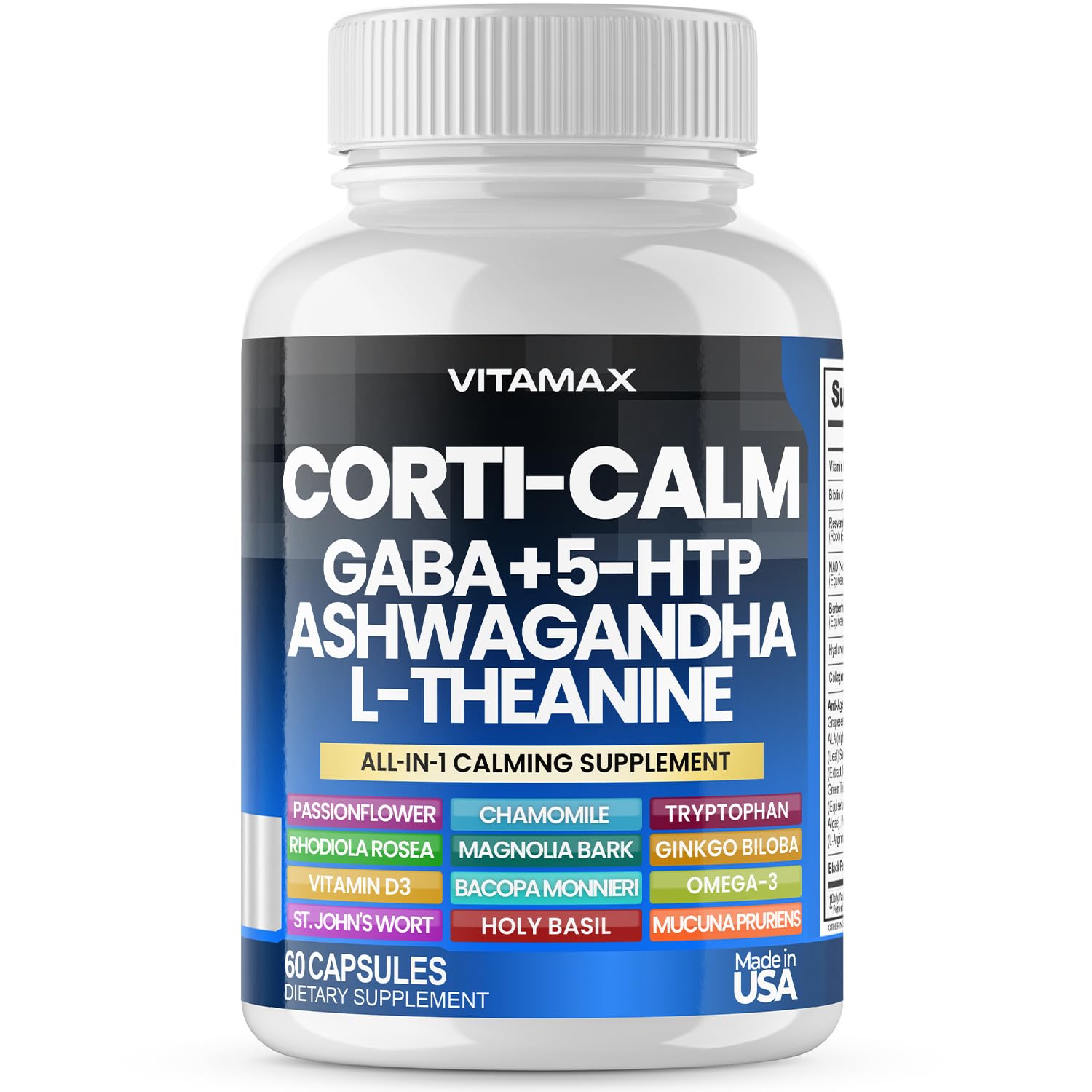 Corti-Calm Cortisol Supplement, L Theanine, Ashwagandha, Vitamin D 3, GABA for Relaxation, Fatigue & Focus with Ginkgo Biloba, Bacopa Monnieri, 5-HTP – Non-GMO, Made in USA – 60ct Vitamax Au supplements
