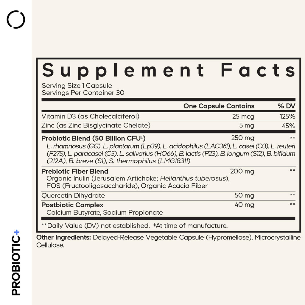 Codeage Probiotic+ 50 Billion CFU** Supplement - 12-Strain Probiotic Blend, Organic Prebiotic Fiber, Postbiotics, Vitamin D3, Zinc Bisglycinate, Quercetin - for Men & Women - Non-GMO - 30 Capsules Codeage Au supplements