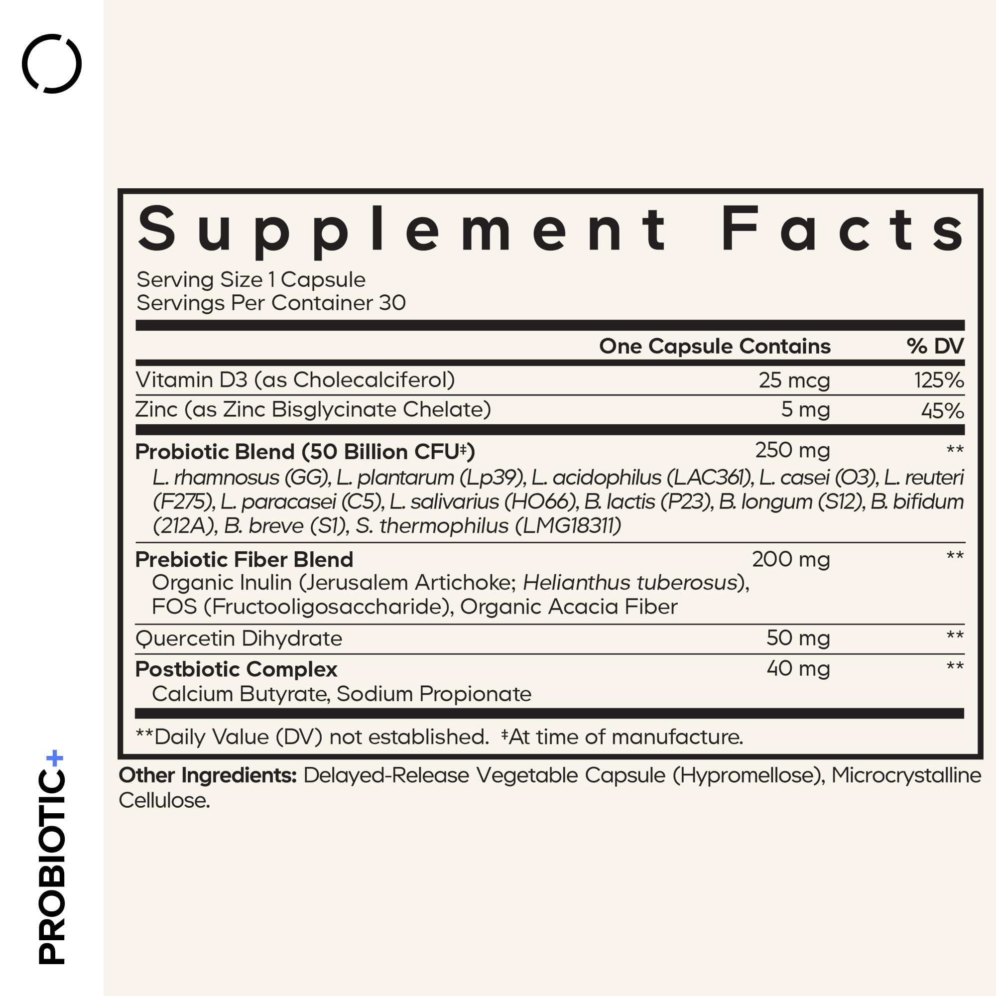 Codeage Probiotic+ 50 Billion CFU** Supplement - 12-Strain Probiotic Blend, Organic Prebiotic Fiber, Postbiotics, Vitamin D3, Zinc Bisglycinate, Quercetin - for Men & Women - Non-GMO - 30 Capsules Codeage Au supplements