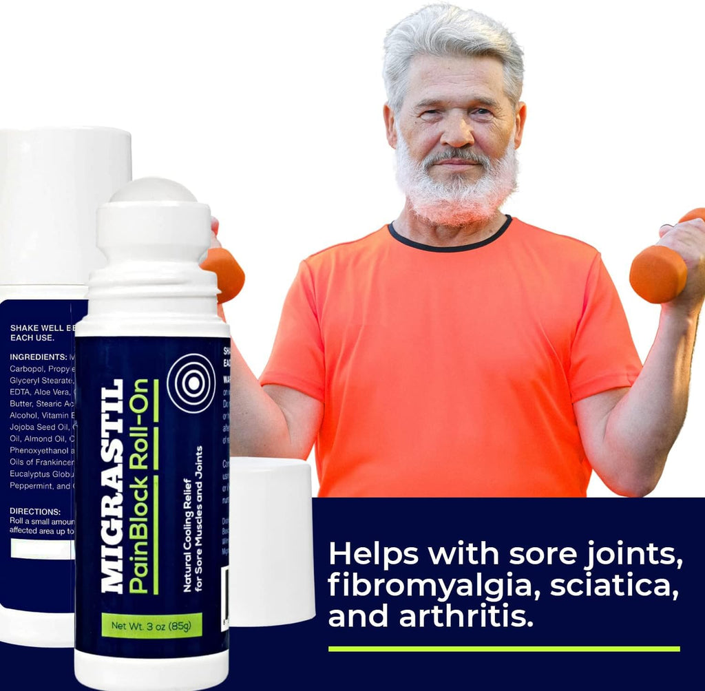 Migrastil PainBlock Roll-On 3 oz - Topical Roll-On for Muscle Aches, Cramps, Joint & Nerve Discomfort. Works Great on Shoulders, Neck, Feet, Knees, Legs, Back, Elbows, HIPS, Etc. (2) Basic Vigor Au supplements