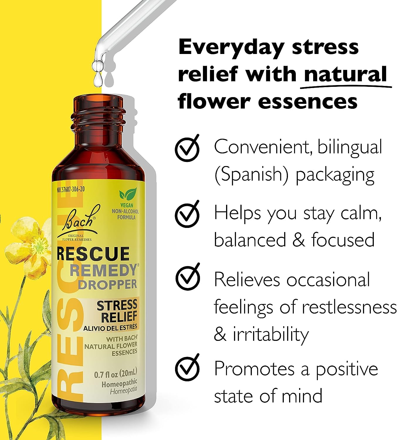 RESCUE Stress Relief & Sleep Support Bundle, Non-Alcohol Formulas, Bach Remedy Dropper 20mL 2-Pack RESCUE Au supplements