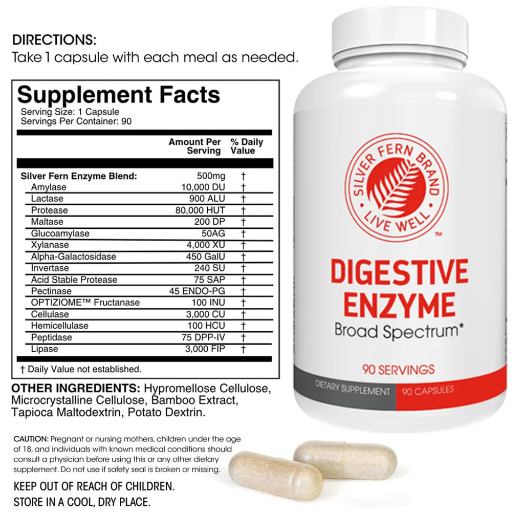 Silver Fern Brand Ultimate High Potency Digestive Enzyme Supplement - 2 Bottles - 100% Intestinal Coverage - Digestive Comfort