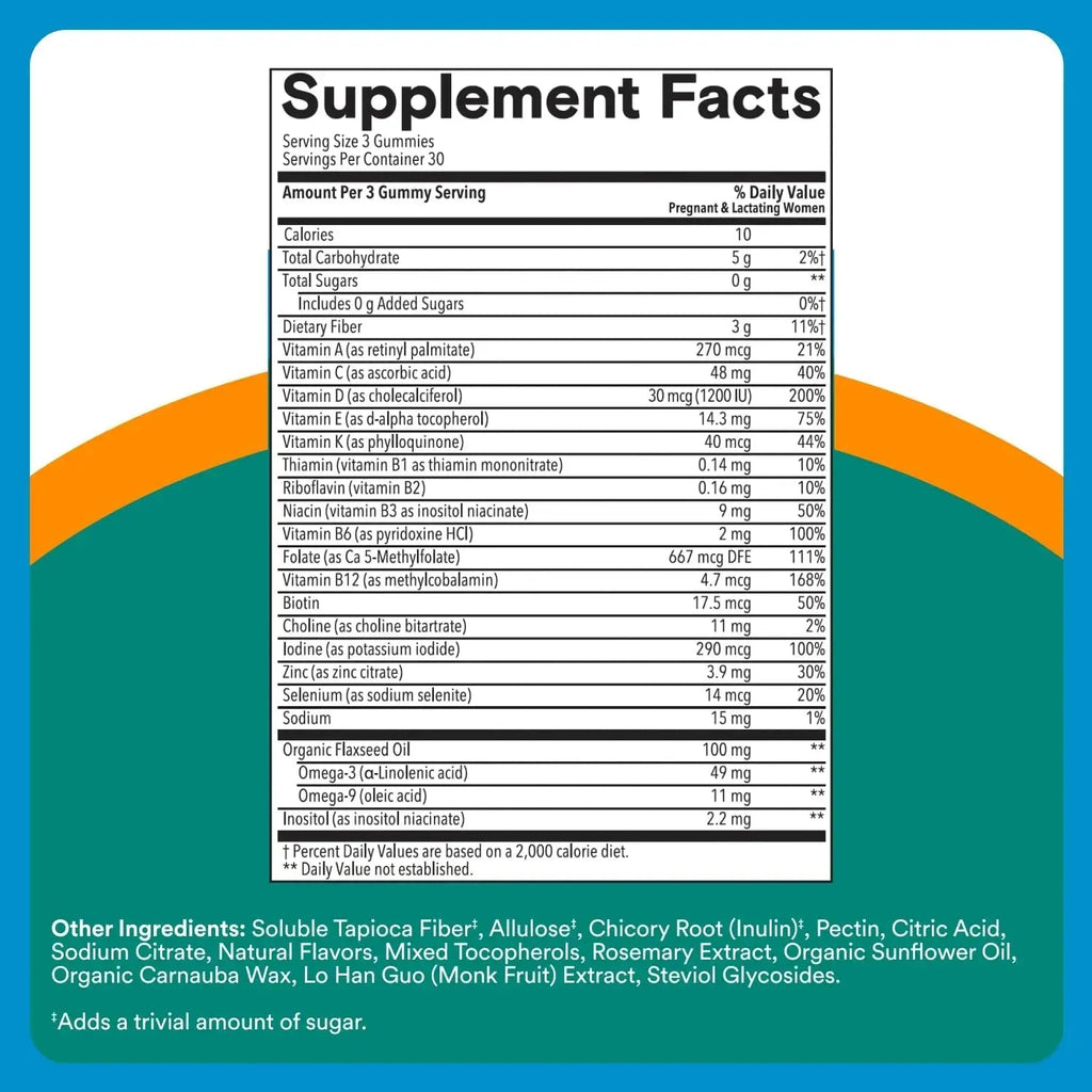 SmartyPants Zero Sugar Prenatal Multivitamin Gummies: Choline, Methylfolate, Omega 3 (ALA), Vitamin D3, C, Vitamin B12, B6, A, K, Zinc, Biotin SmartyPants Au supplements