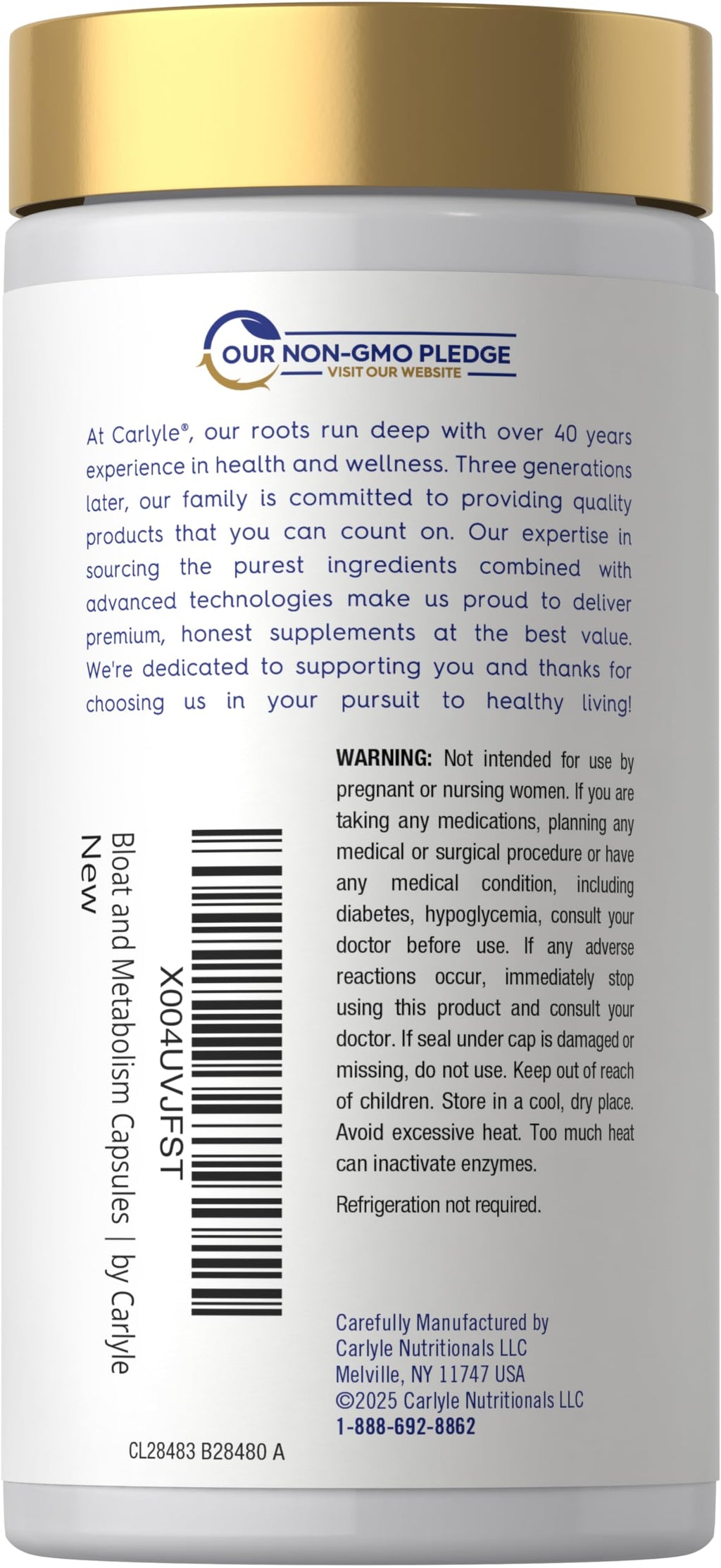 Carlyle Bloat and Metabolism Probiotic | 90 Capsules | Bloating Relief Formula | Sugar & Cellular Energy Support | for Women and Men | Vegan, Non-GMO, Gluten Free Carlyle Au supplements