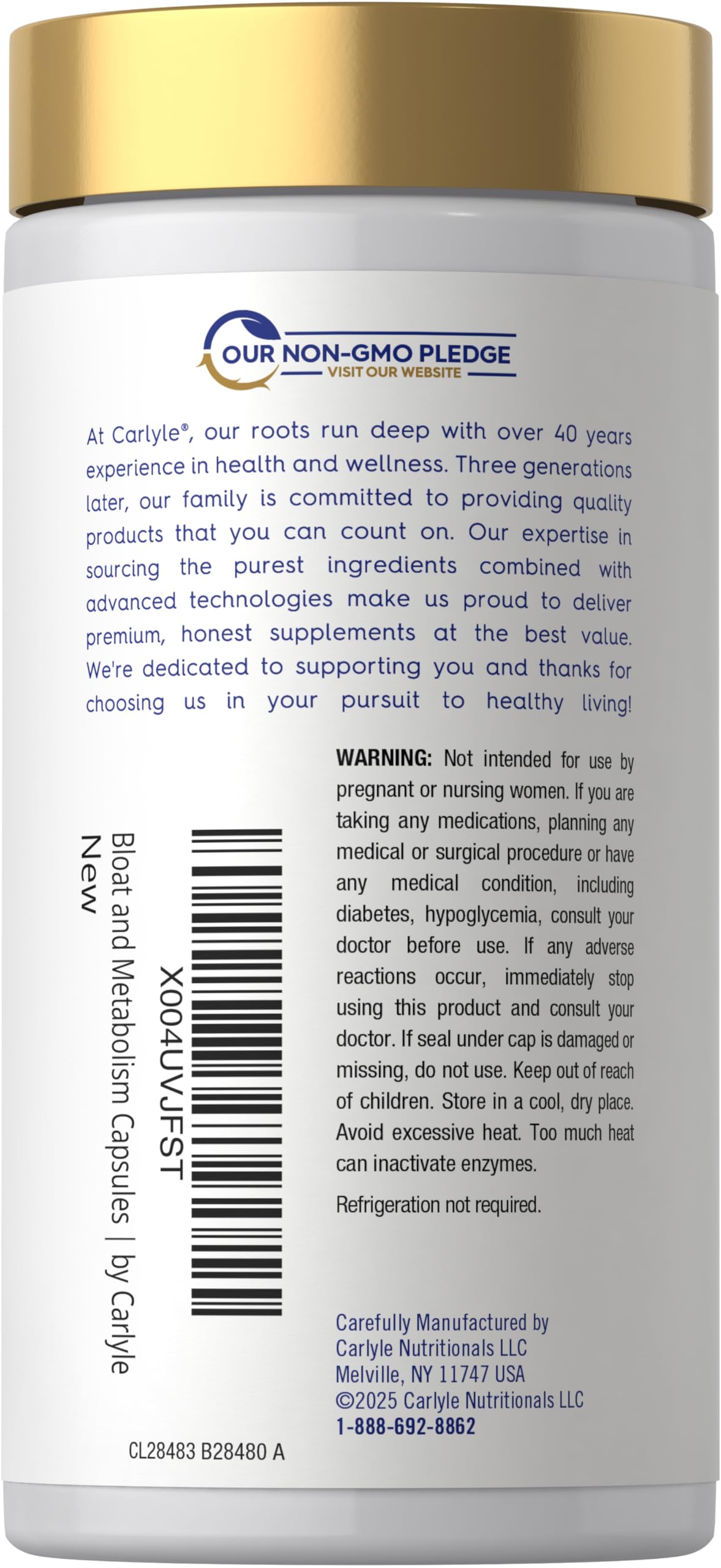 Carlyle Bloat and Metabolism Probiotic | 90 Capsules | Bloating Relief Formula | Sugar & Cellular Energy Support | for Women and Men | Vegan, Non-GMO, Gluten Free Carlyle Au supplements